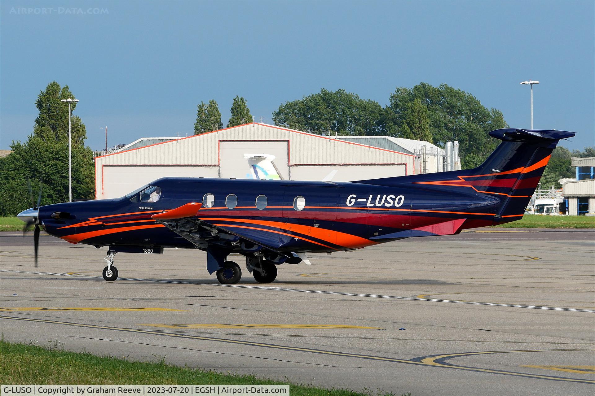 G-LUSO, 2019 Pilatus PC-12/47E C/N 1880, Departing from Norwich.