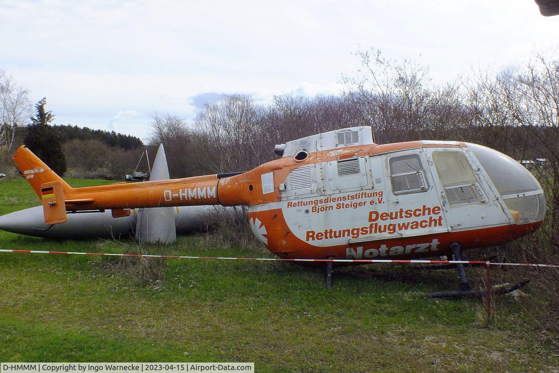 D-HMMM, 1974 MBB Bo-105C C/N S-151, MBB Bo 105C (minus rotors) awaiting restoration at the Internationales Luftfahrtmuseum, Schwenningen