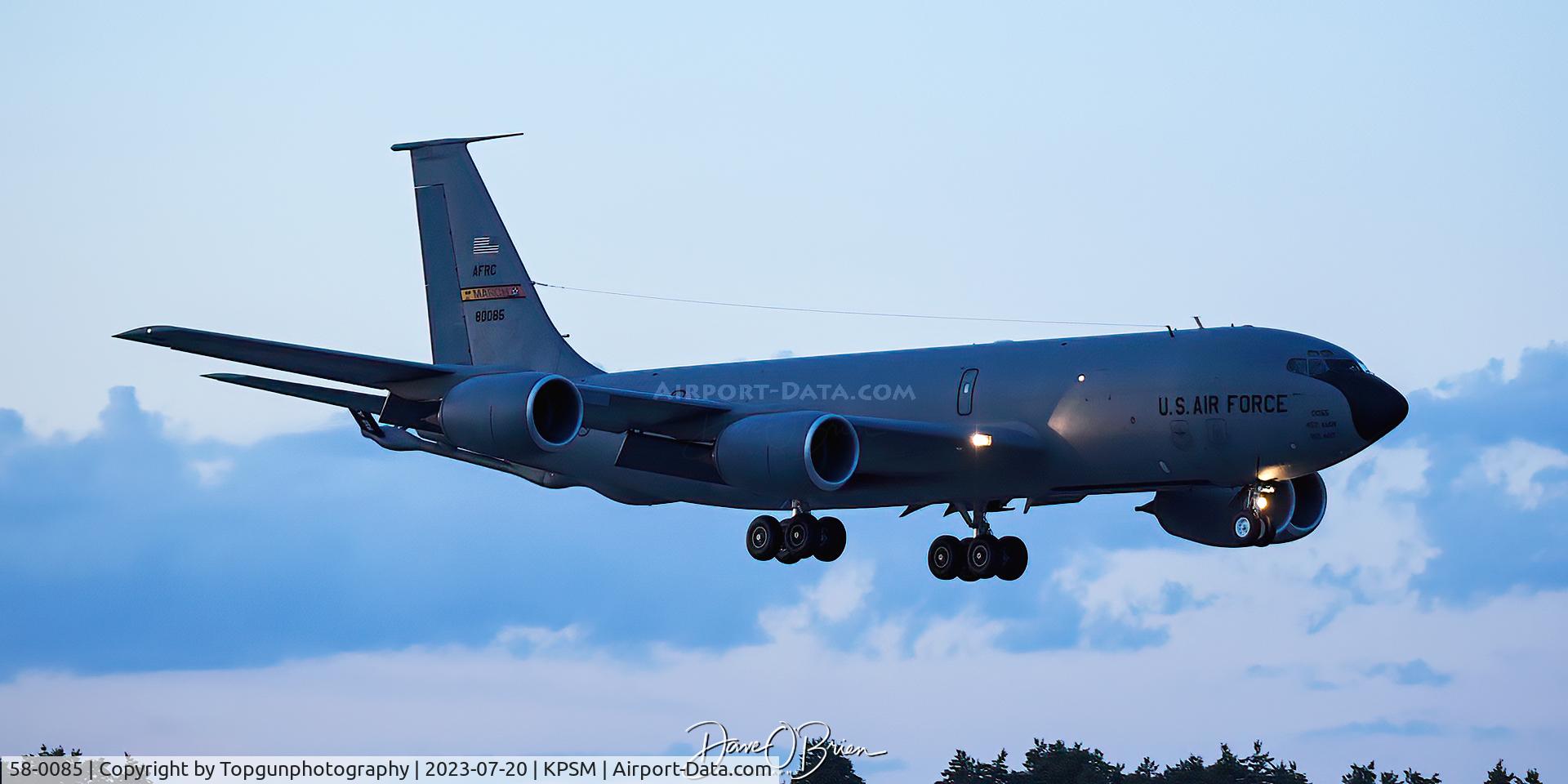 58-0085, 1959 Boeing KC-135R Stratotanker C/N 17830, REACH999 comes in to land right after sunset
