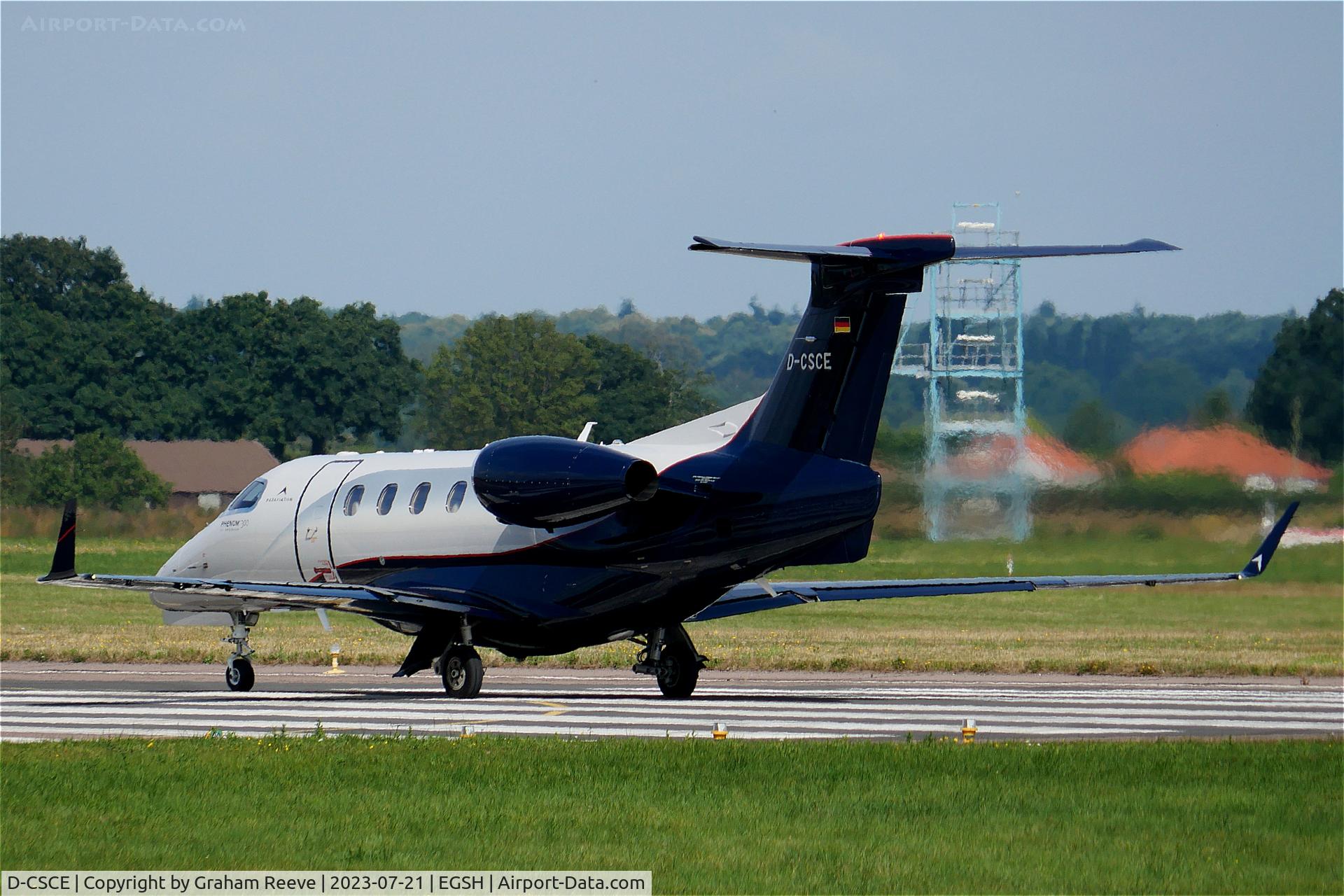 D-CSCE, 2017 Embraer EMB-550 Phenom 300 C/N 50500424, Departing from Norwich.