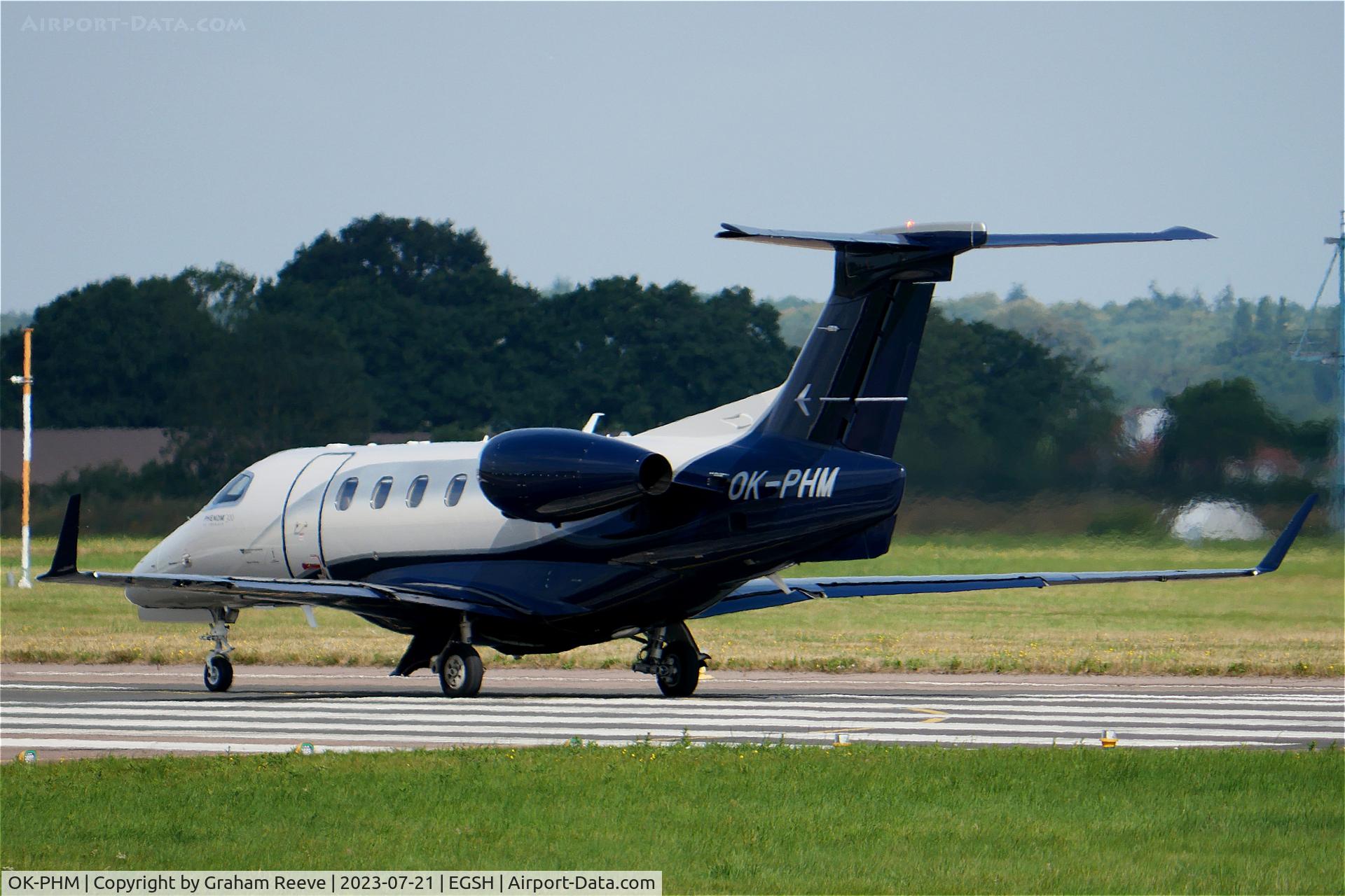 OK-PHM, 2018 Embraer EMB-505 Phenom 300 C/N 50500445, Departing from Norwich.