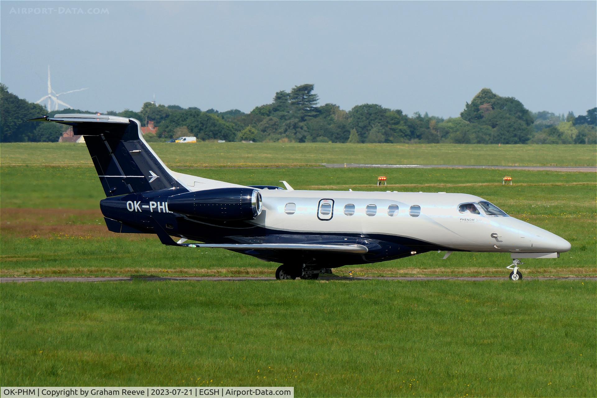 OK-PHM, 2018 Embraer EMB-505 Phenom 300 C/N 50500445, Departing from Norwich.