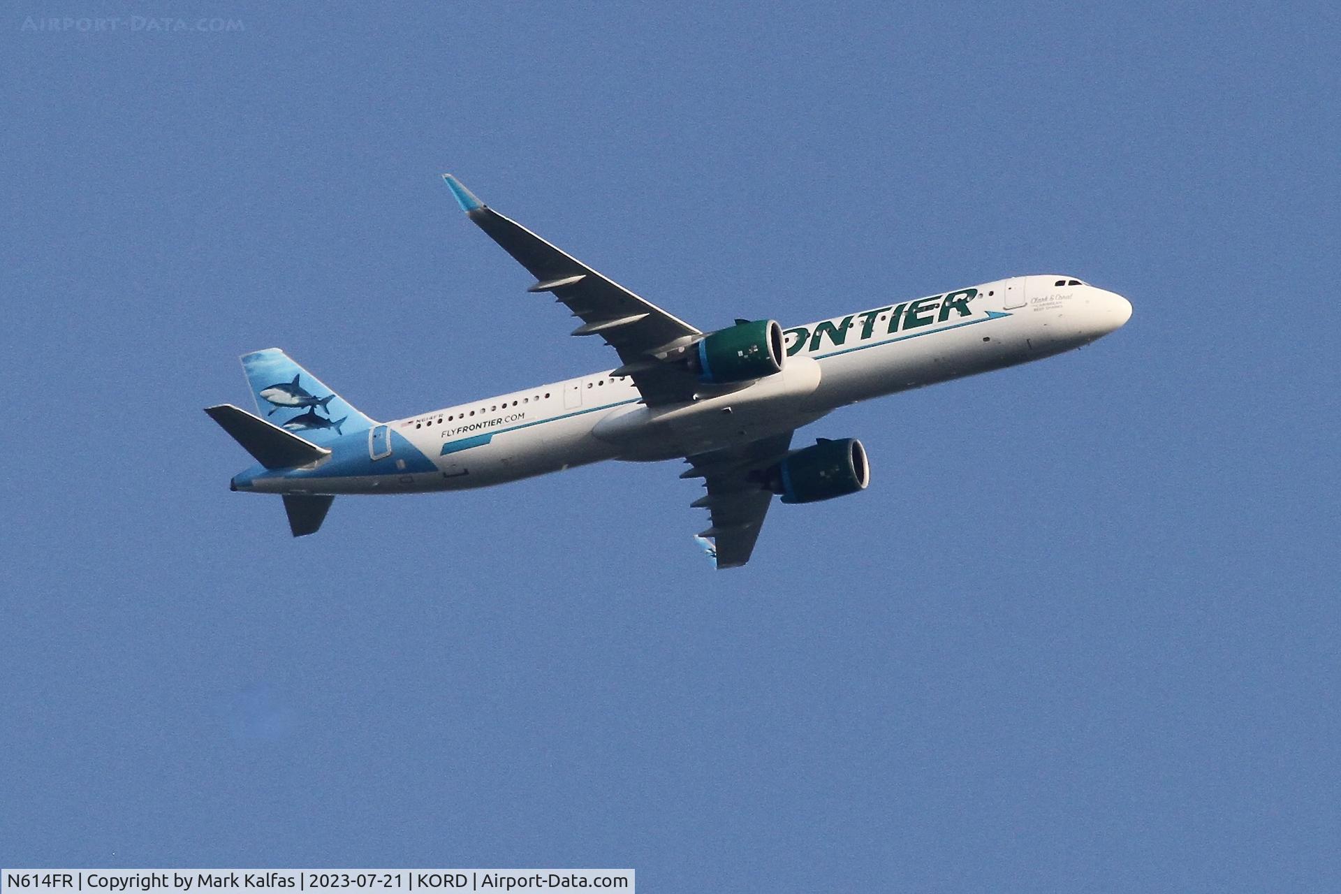 N614FR, 2023 AIRBUS A321-271NX C/N 11278, Frontier Airlines A21N N614FR (Clark and Coral, the Carribean Reef Sharks), operating as FFT81 from PUJ to ORD.