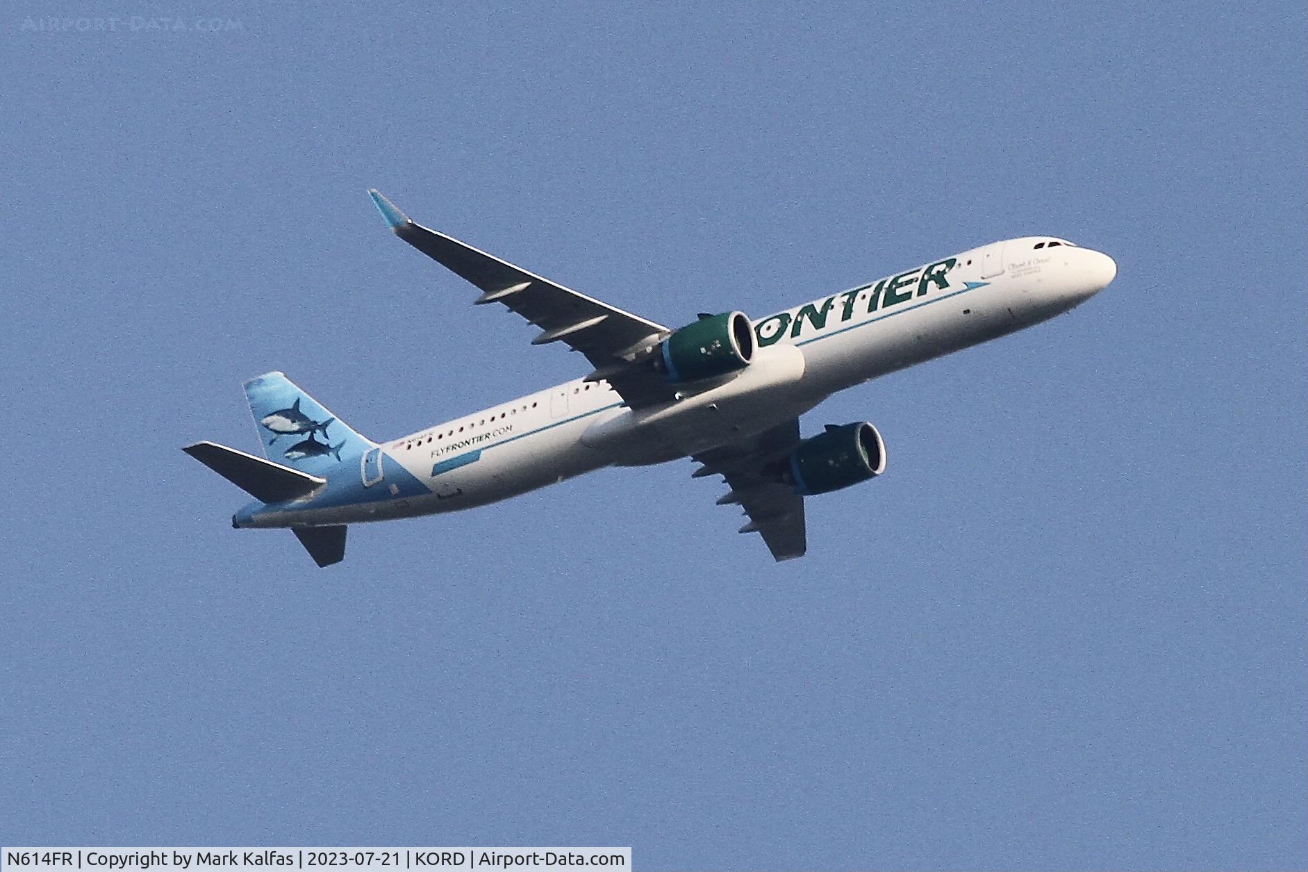 N614FR, 2023 AIRBUS A321-271NX C/N 11278, Frontier Airlines A21N N614FR (Clark and Coral, the Carribean Reef Sharks), operating as FFT81 from PUJ to ORD.