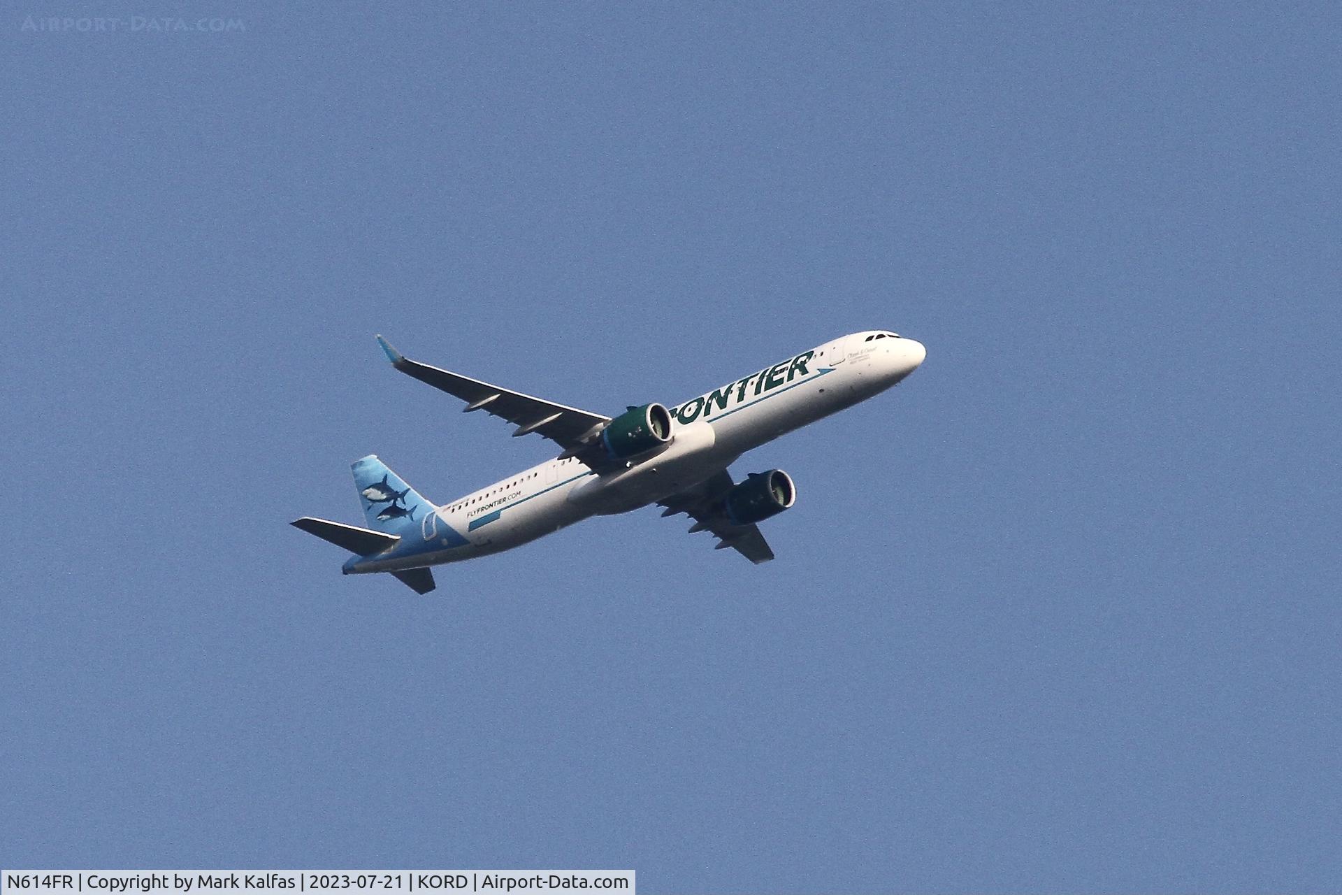 N614FR, 2023 AIRBUS A321-271NX C/N 11278, Frontier Airlines A21N N614FR (Clark and Coral, the Carribean Reef Sharks), operating as FFT81 from PUJ to ORD.