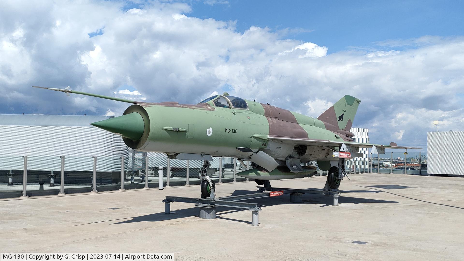 MG-130, 1978 Mikoyan-Gurevich MiG-21bis C/N 75084403, Displayed on the roof terrace of Verkkokauppa.com, Helsinki, Finland