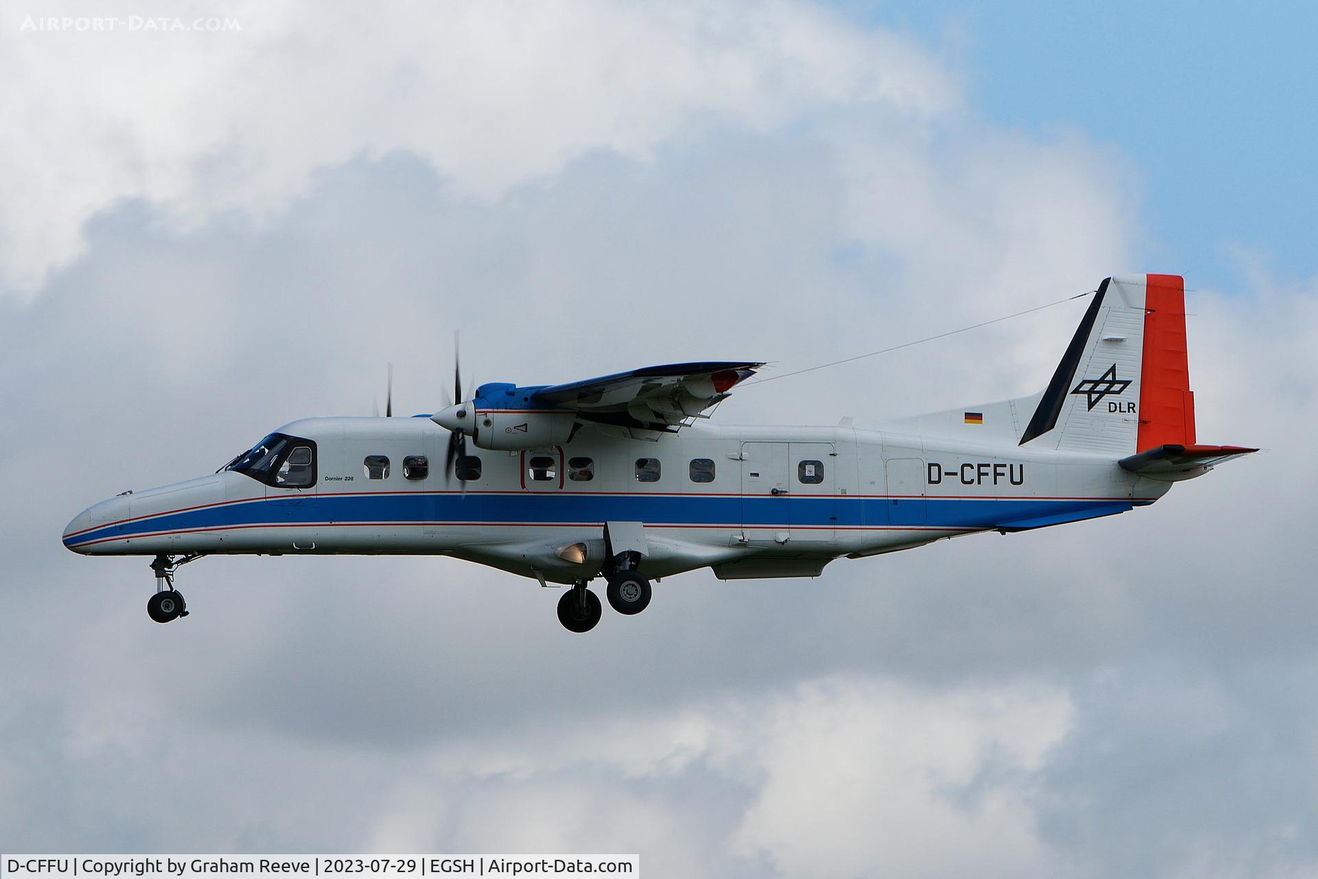 D-CFFU, 1991 Dornier 228-212 C/N 8180, Landing at Norwich.