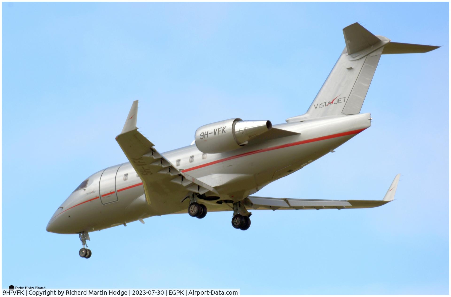 9H-VFK, 2000 Bombardier Challenger 604 C/N 5443, On finals short for Rw30 at Prestwick