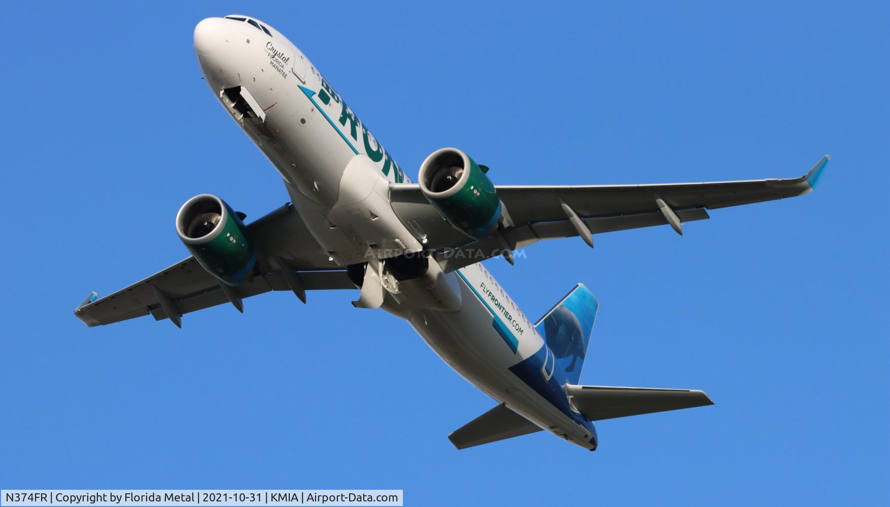 N374FR, 2021 Airbus A320-251NEO C/N 10452, FFT A32N Crystal zx MIA-LAS