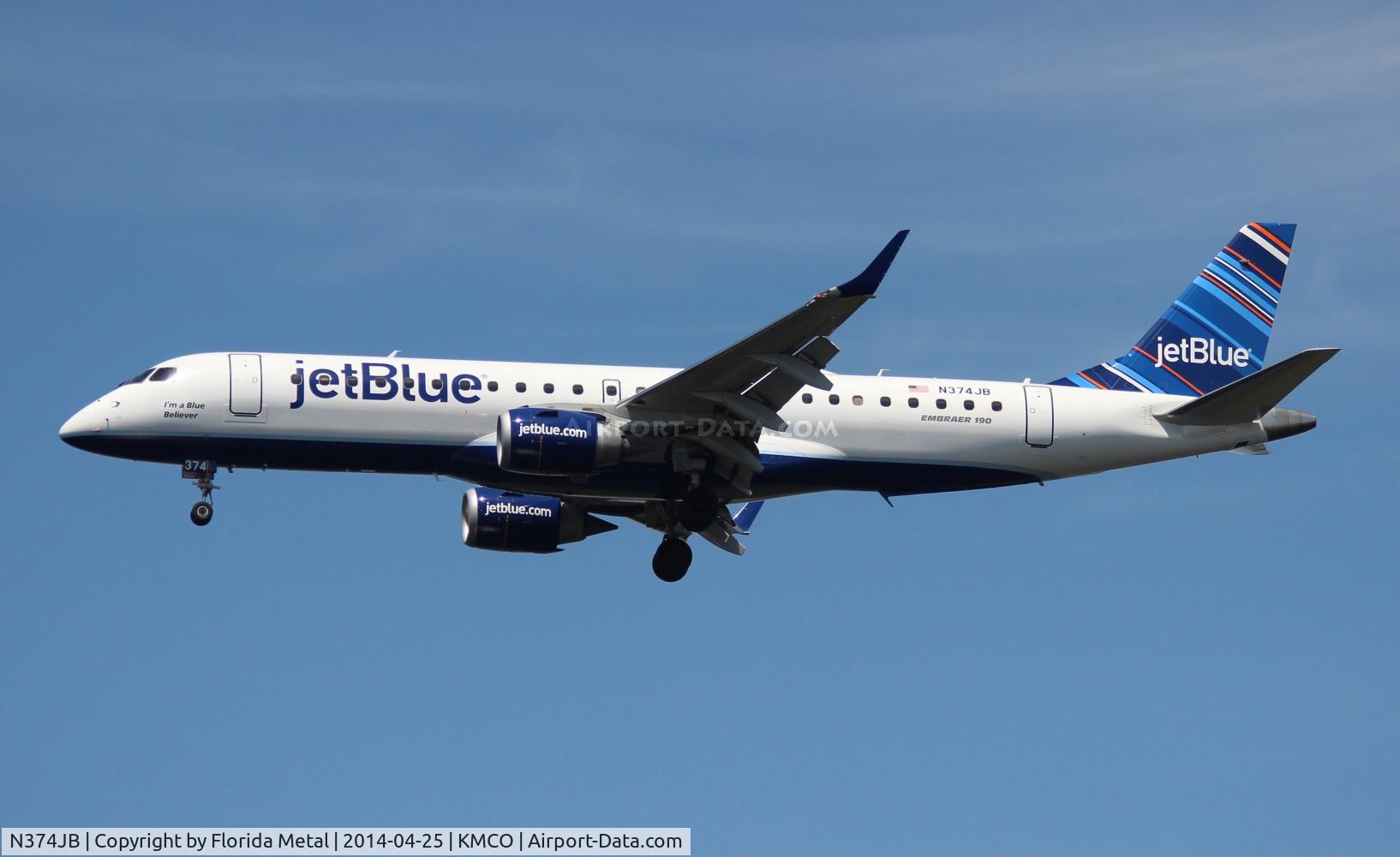 N374JB, 2013 Embraer ERJ-190-100 IGW 190AR C/N 19000629, JBU E190 zx RIC-MCO