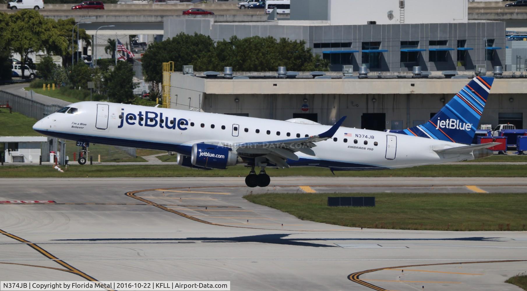 N374JB, 2013 Embraer ERJ-190-100 IGW 190AR C/N 19000629, JBU E190 zx ORH-FLL