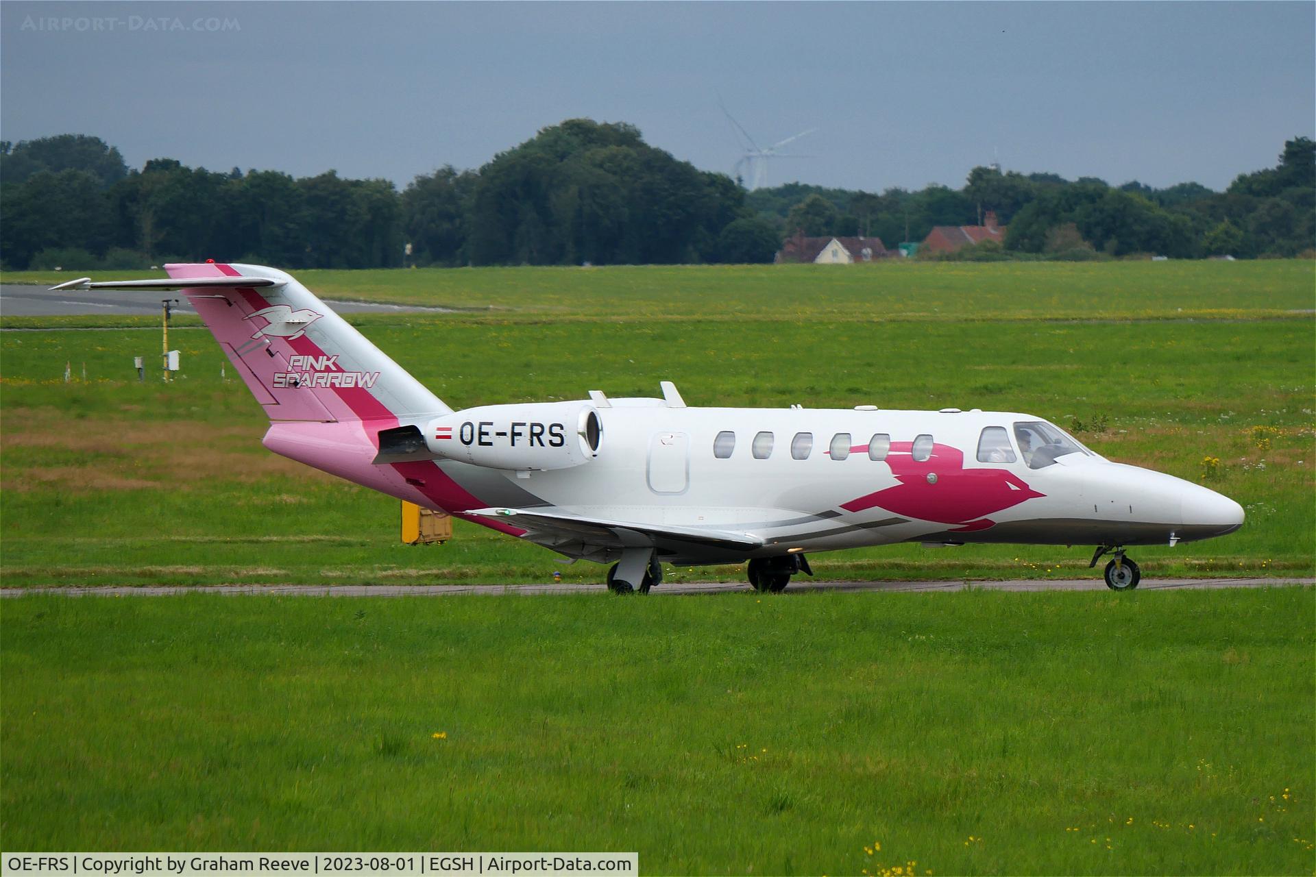 OE-FRS, 2001 Cessna 525A CitationJet CJ2 C/N 525A-0029, Departing from Norwich.