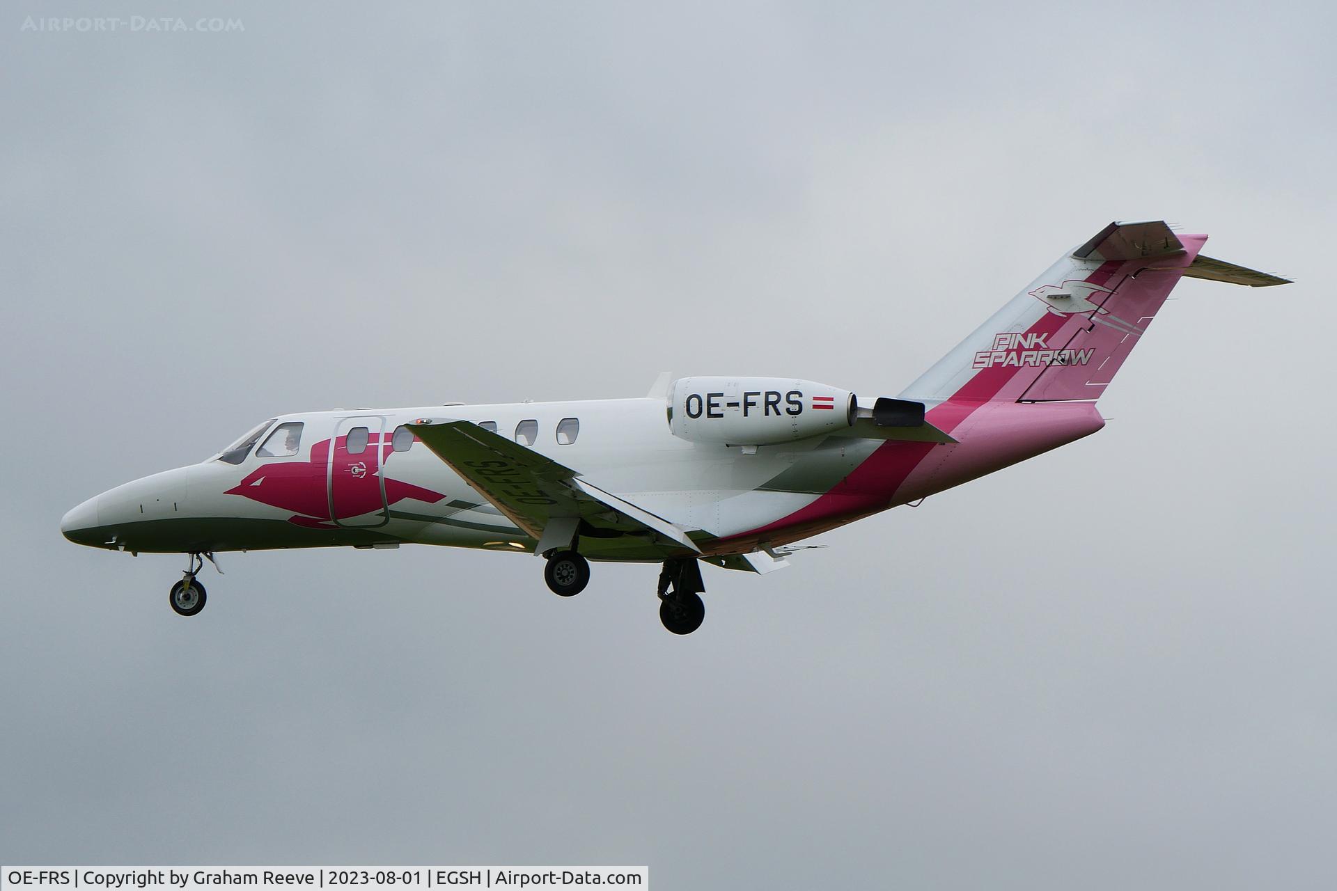 OE-FRS, 2001 Cessna 525A CitationJet CJ2 C/N 525A-0029, Landing at Norwich.