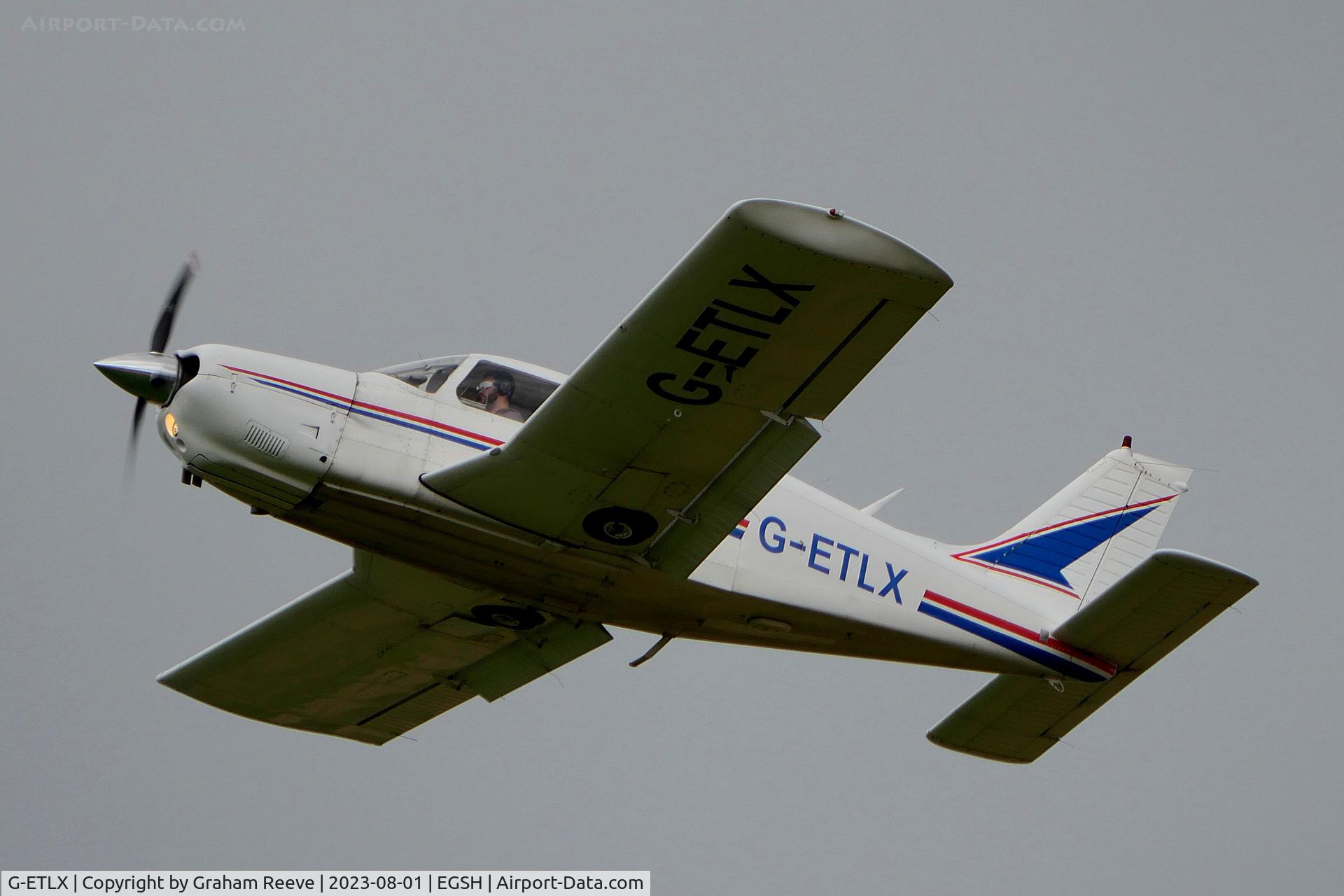 G-ETLX, 1976 Piper PA-28R-200 Cherokee Arrow II C/N 28R-7635119, Departing from Norwich.