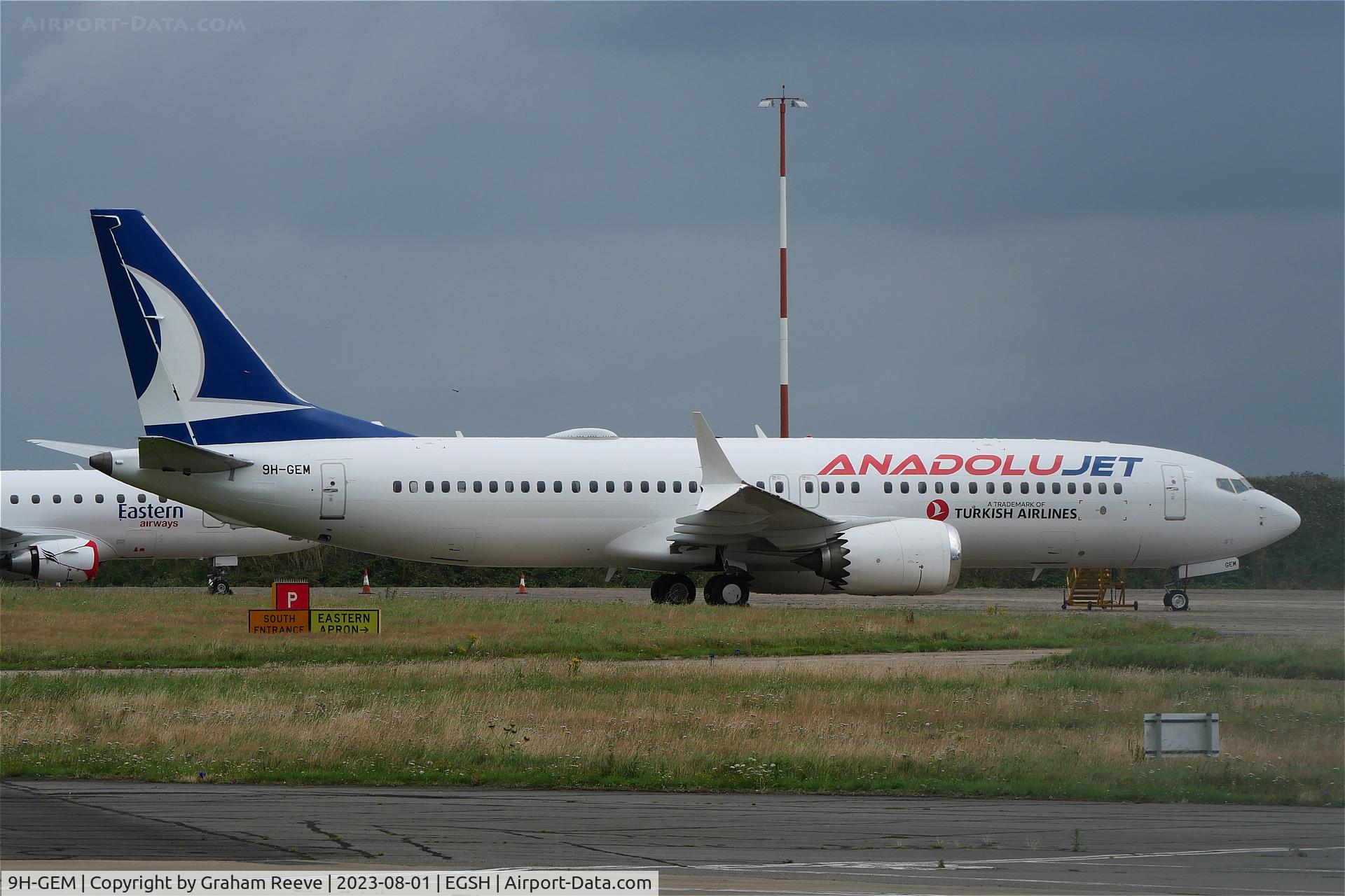 9H-GEM, 2017 Boeing 737-8 MAX C/N 42830, Parked at Norwich.