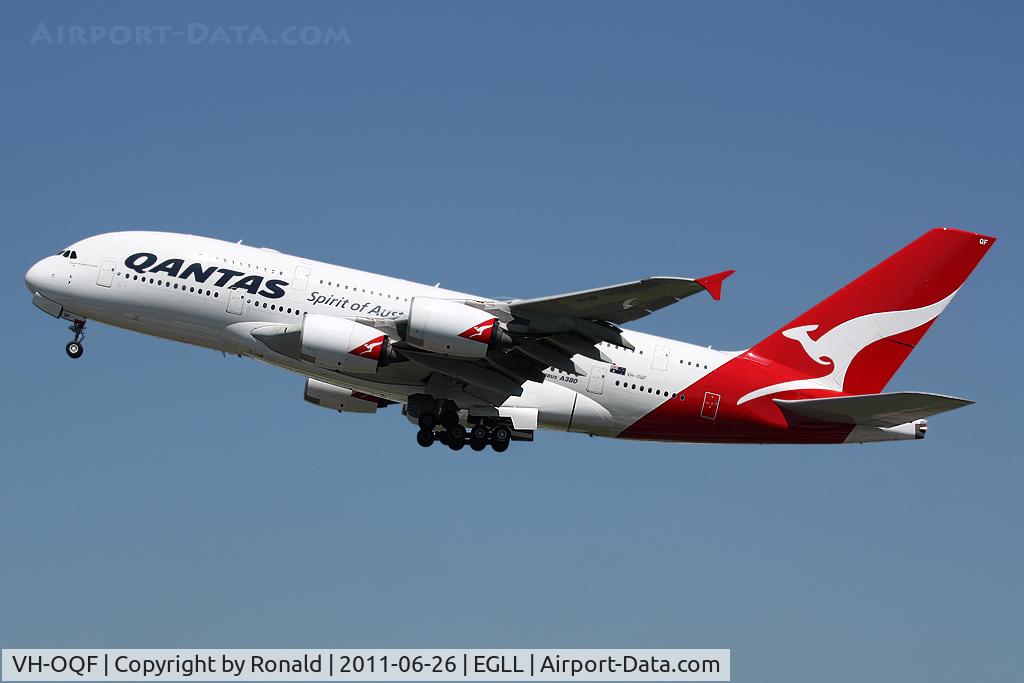 VH-OQF, 2009 Airbus A380-842 C/N 029, at lhr