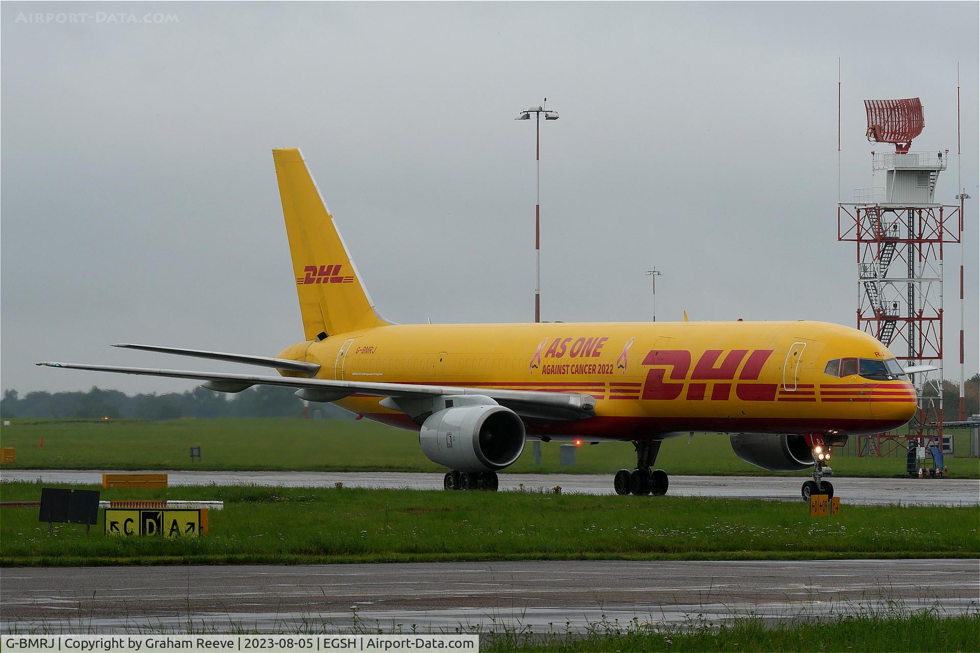 G-BMRJ, 1989 Boeing 757-236/SF C/N 24268, Just landed at Norwich.