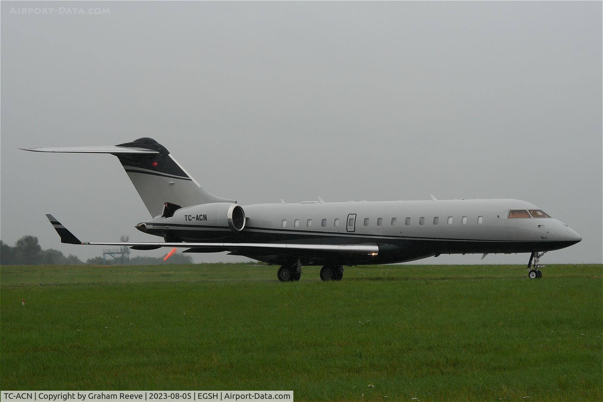 TC-ACN, 2009 Bombardier BD-700-1A10 Global C/N 9327, Just landed at Norwich.