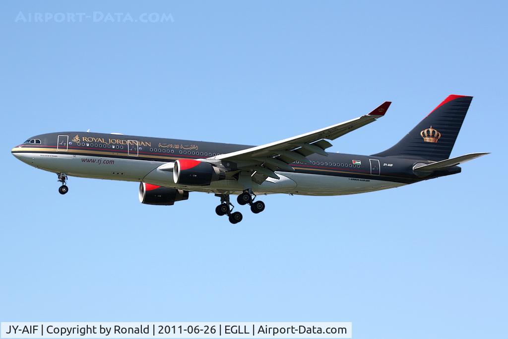 JY-AIF, 2009 Airbus A330-223 C/N 979, at lhr