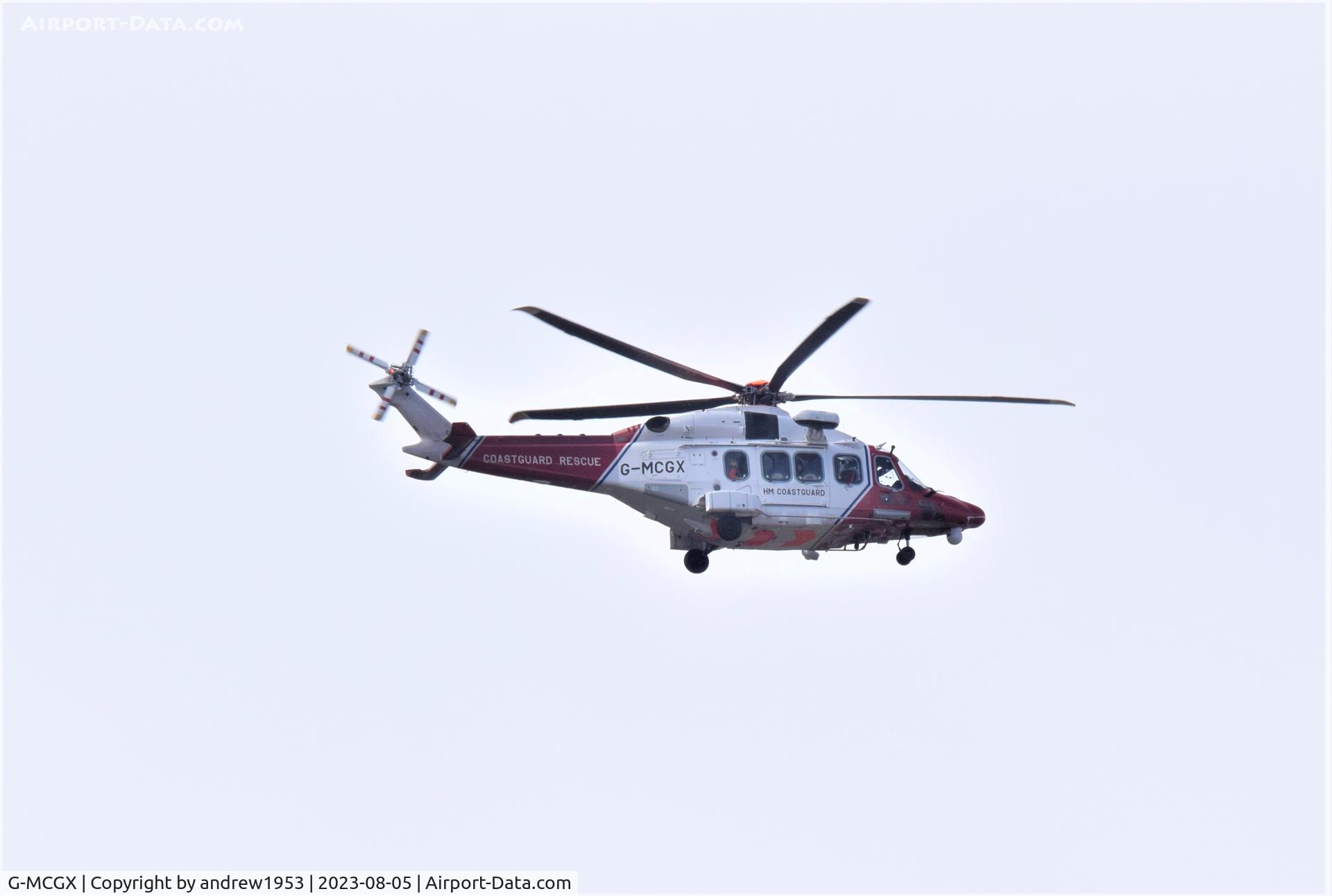 G-MCGX, 2018 Leonardo AW189 C/N 92010, G-MCGX over the Bristol Channel.