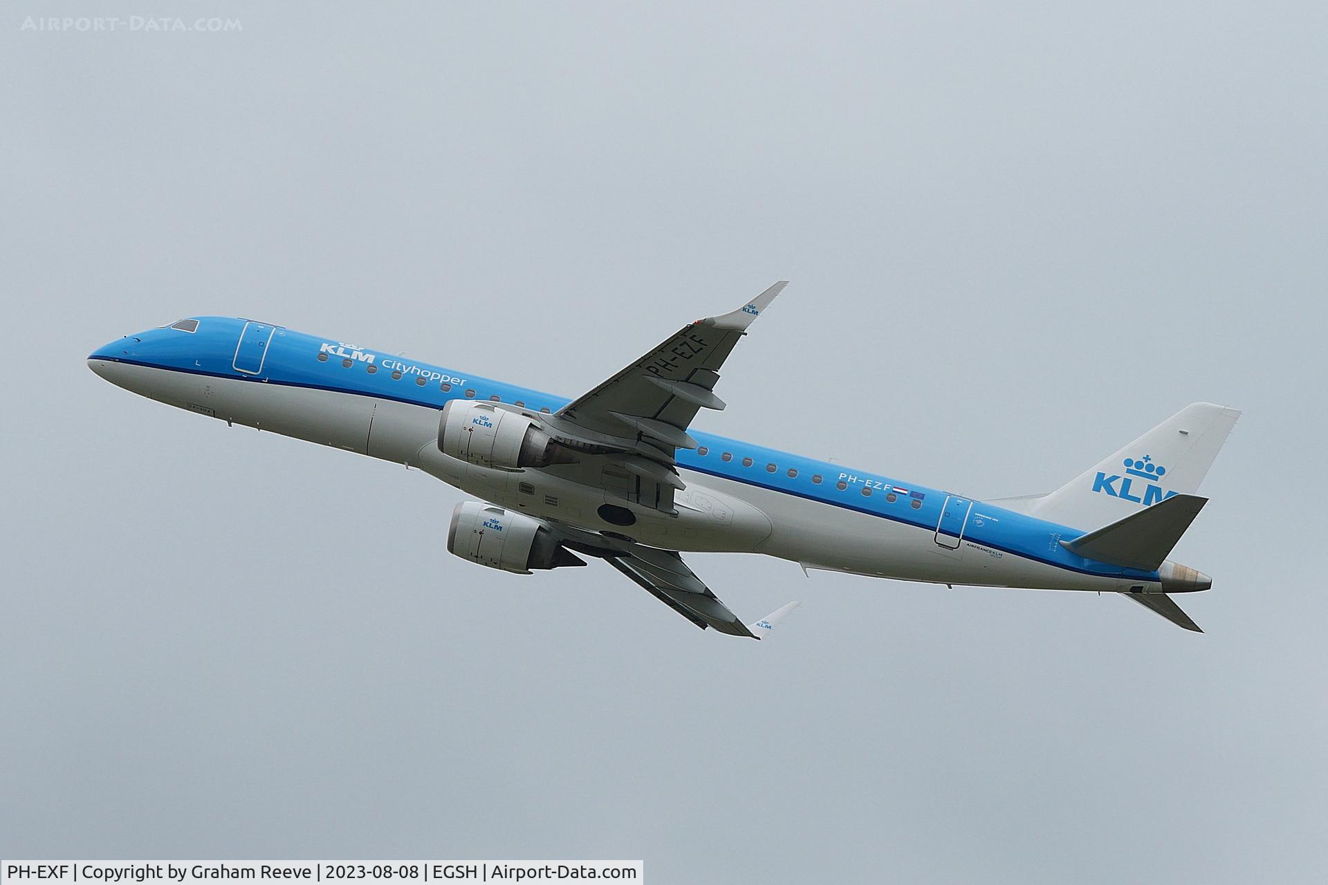 PH-EXF, 2015 Embraer 190STD (ERJ-190-100) C/N 19000690, Departing from Norwich.