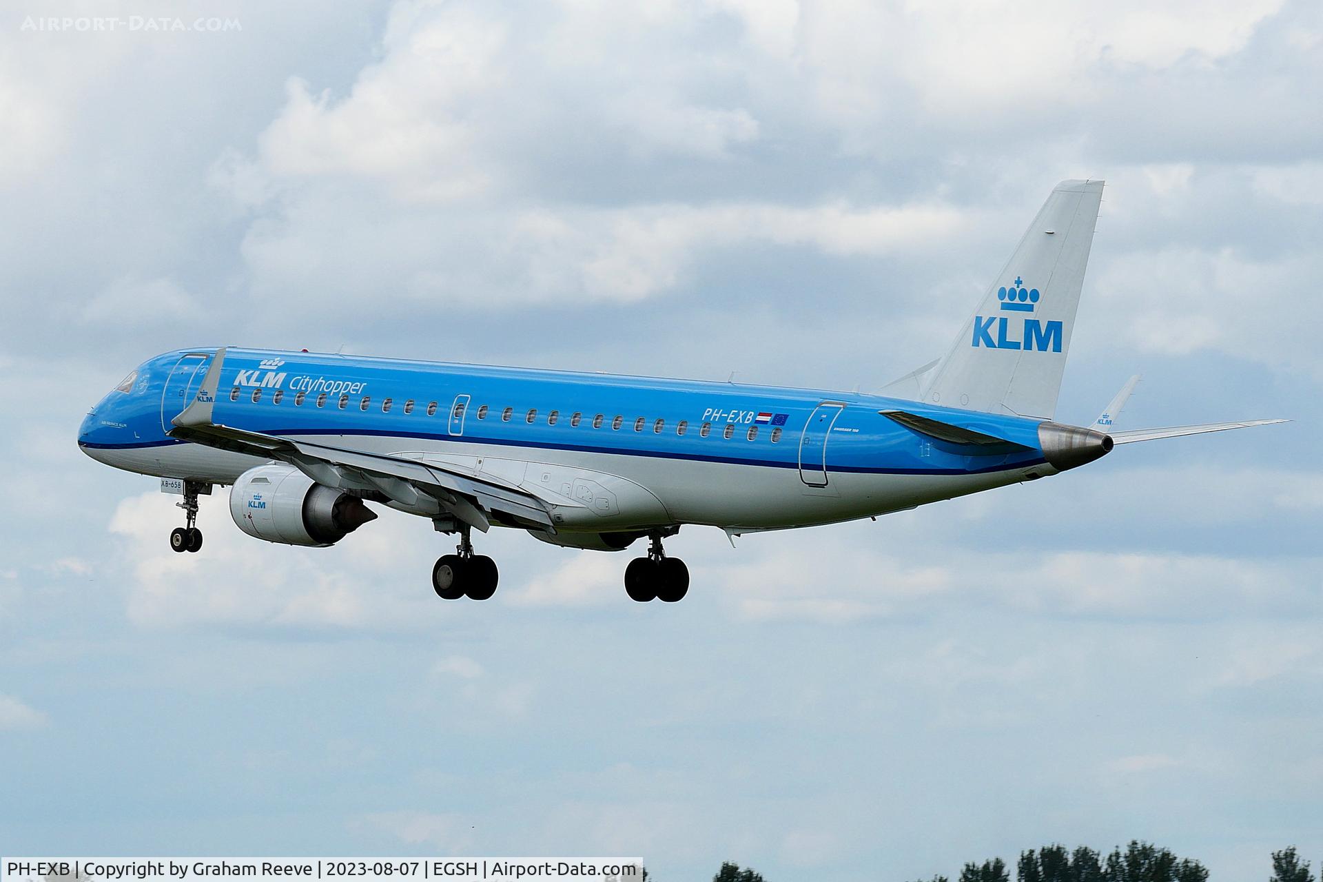 PH-EXB, 2014 Embraer 190STD (ERJ-190-100) C/N 19000658, Landing at Norwich.