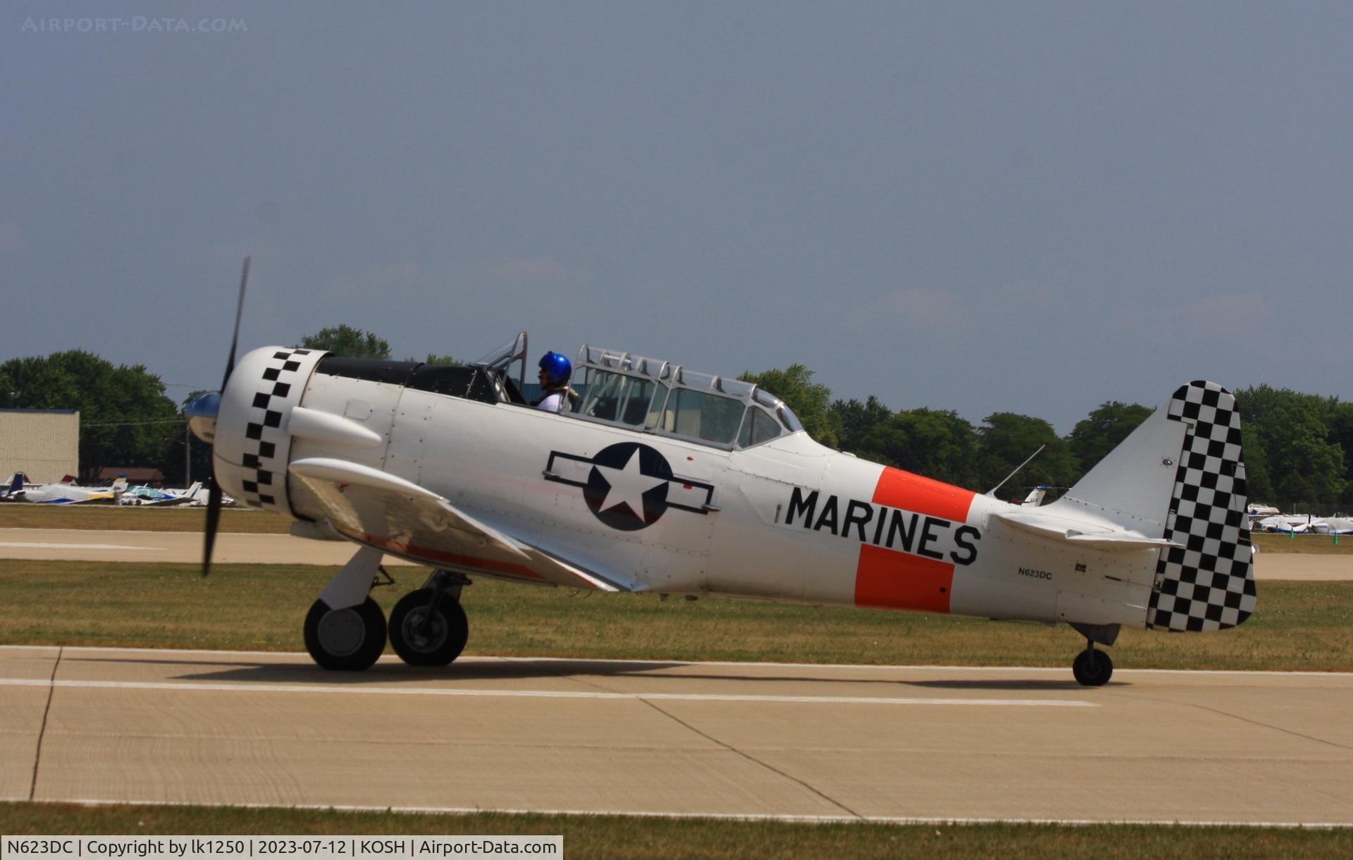 N623DC, 1943 North American AT-6C C/N 881516, This North American AT-6C is painted in US Marines colours. It vistied EAA Air Venture 2023
