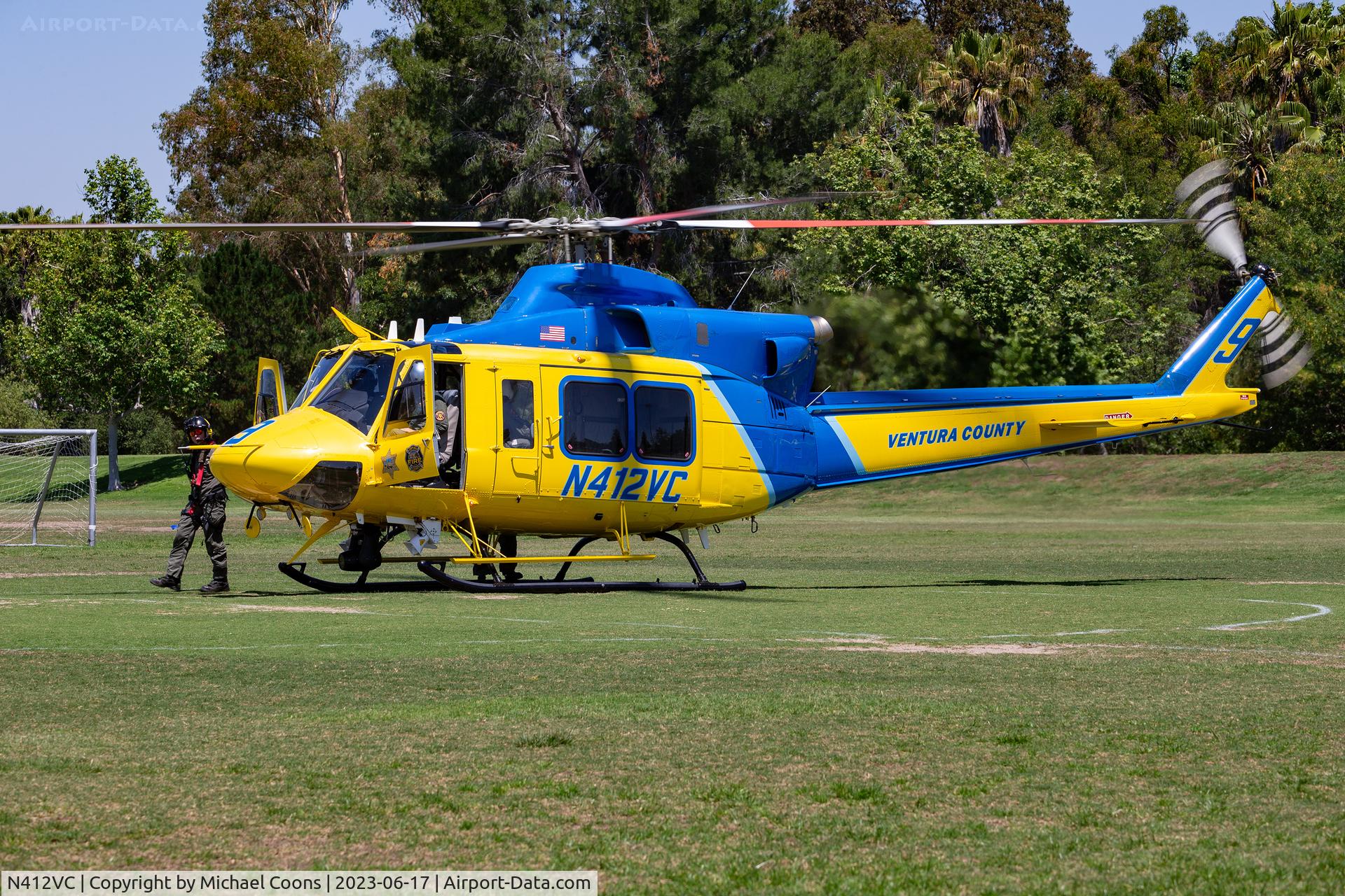 N412VC, 2022 Bell 412EP C/N 39108, Ventura County Sheriff's Bell 412EPX landing at the Thousand Oaks Touch-a-Truck in 2023.
