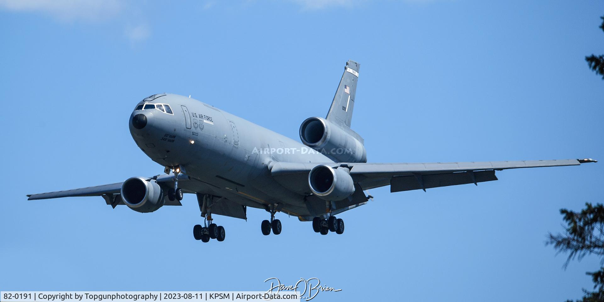 82-0191, 1983 McDonnell Douglas KC-10A Extender C/N 48213, BLUE15 inbound after ferrying TX ANG F-16s across the pond