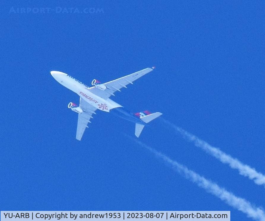 YU-ARB, 2008 Airbus A330-243 C/N 973, YU-ARB over the Bristol Channel.