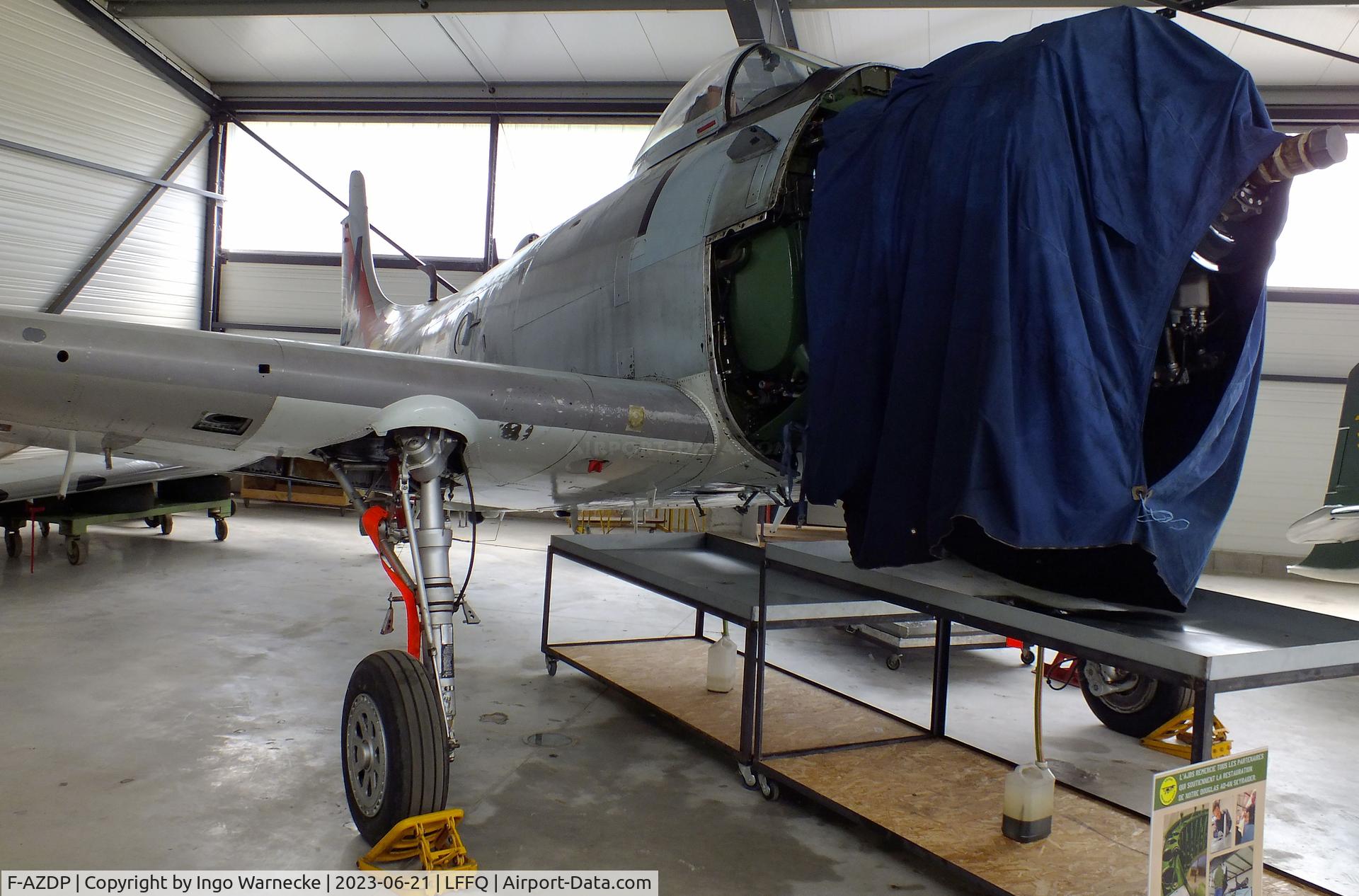 F-AZDP, Douglas AD-4N Skyraider C/N 7449, Douglas AD-4N (A-1D) Skyraider undergoing maintenance at the Musee Volant Salis/Aero Vintage Academy, Cerny