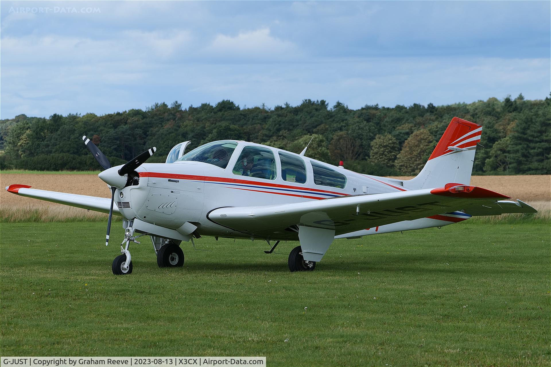 G-JUST, 1987 Beech F33A Bonanza C/N CE-1165, Parked at Northrepps.