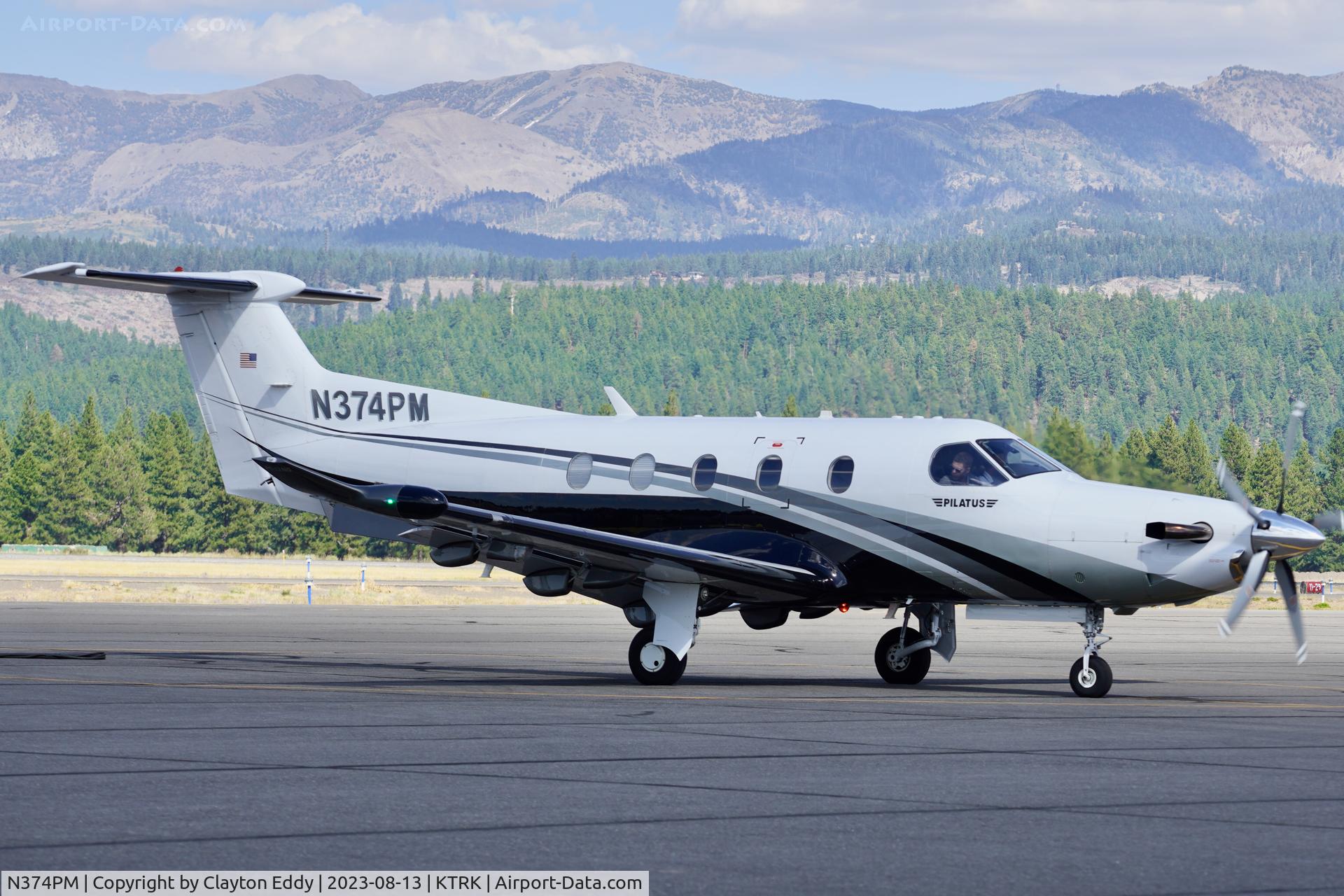 N374PM, 2013 Pilatus PC-12/47E C/N 1438, Truckee Tahoe airport in California 2023.