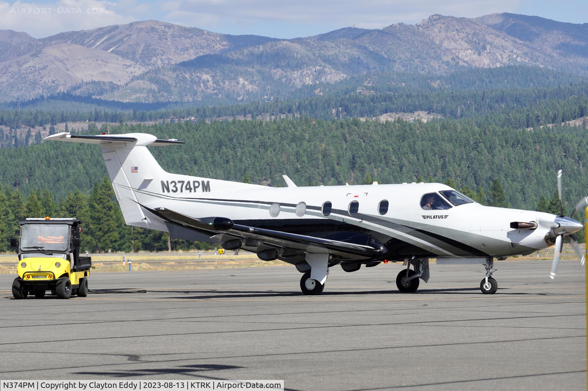 N374PM, 2013 Pilatus PC-12/47E C/N 1438, Truckee Tahoe airport in California 2023.