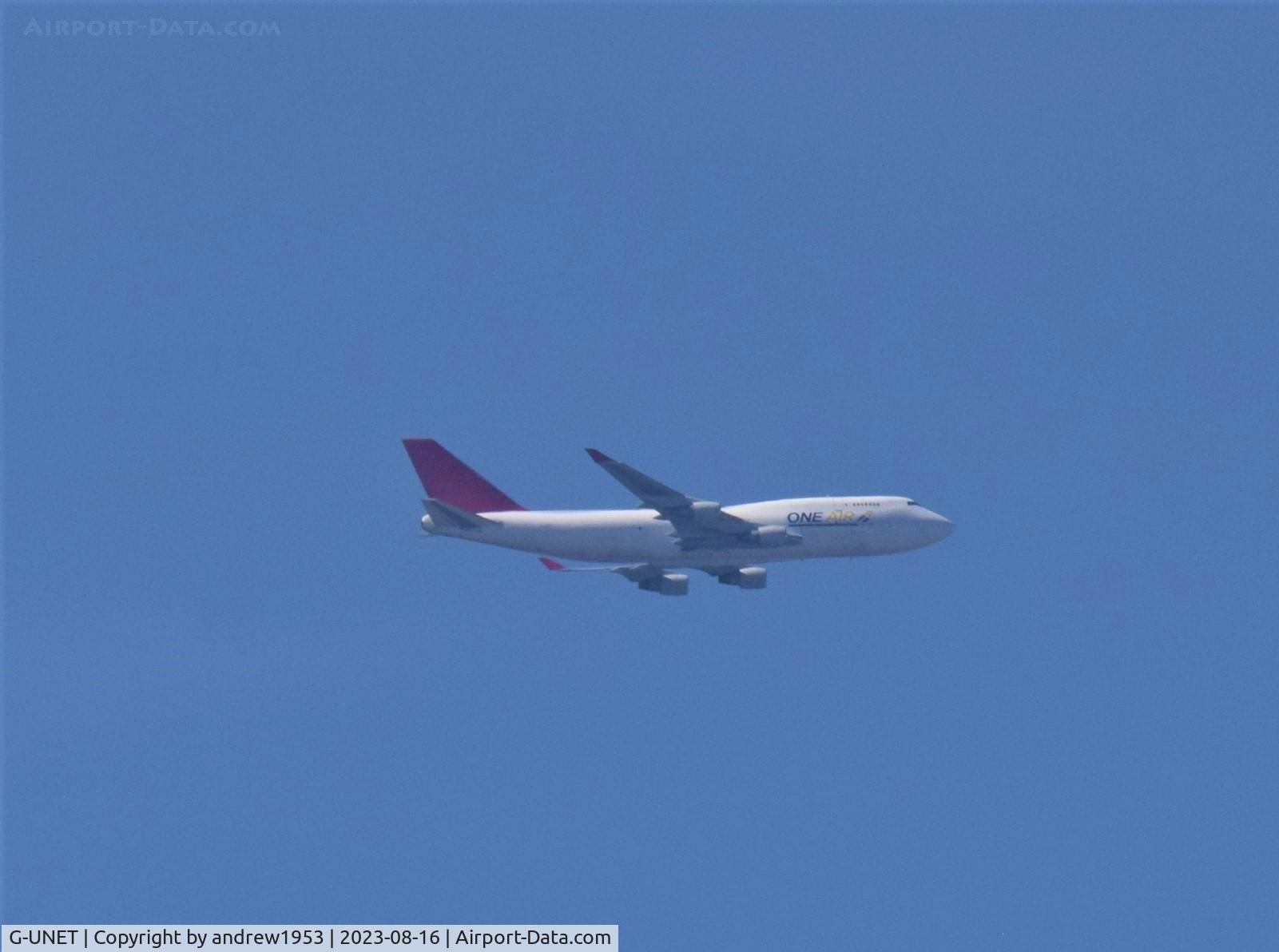 G-UNET, 1991 Boeing 747-433SF C/N 25075, G-UNET over the Bristol Channel inbound for Cardiff Airport.