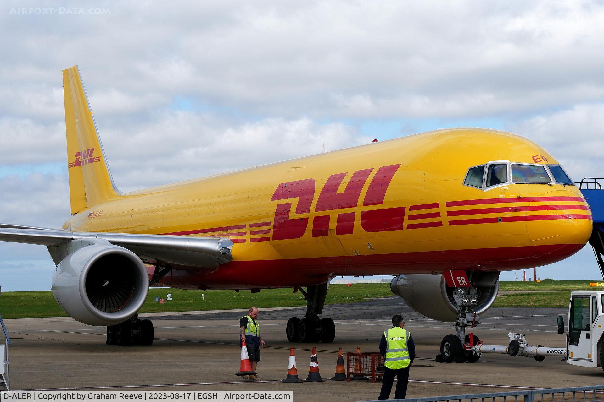 D-ALER, 1994 Boeing 757-2Q8/SF C/N 27351, Parked on stand at Norwich.