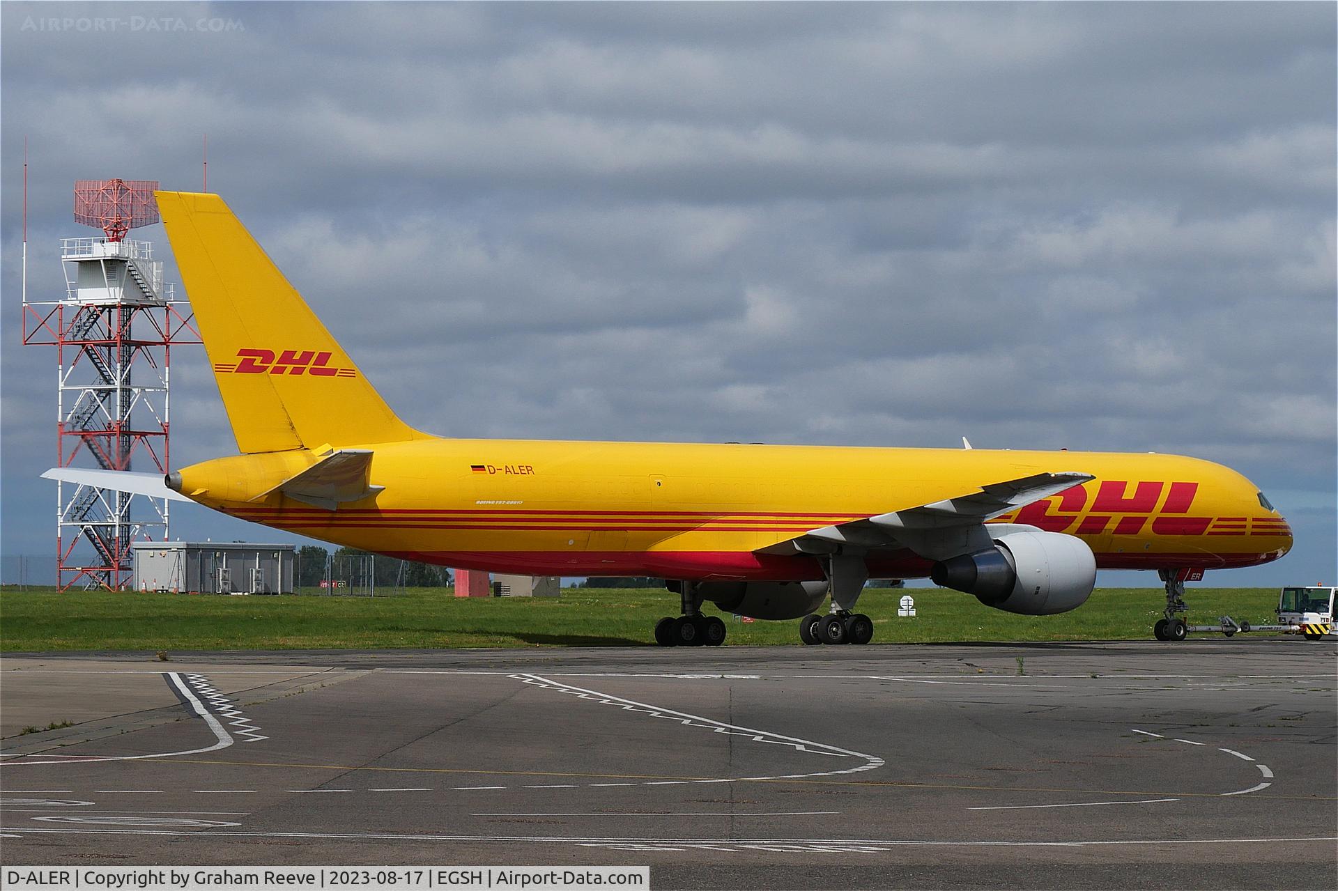 D-ALER, 1994 Boeing 757-2Q8/SF C/N 27351, Under tow at Norwich.