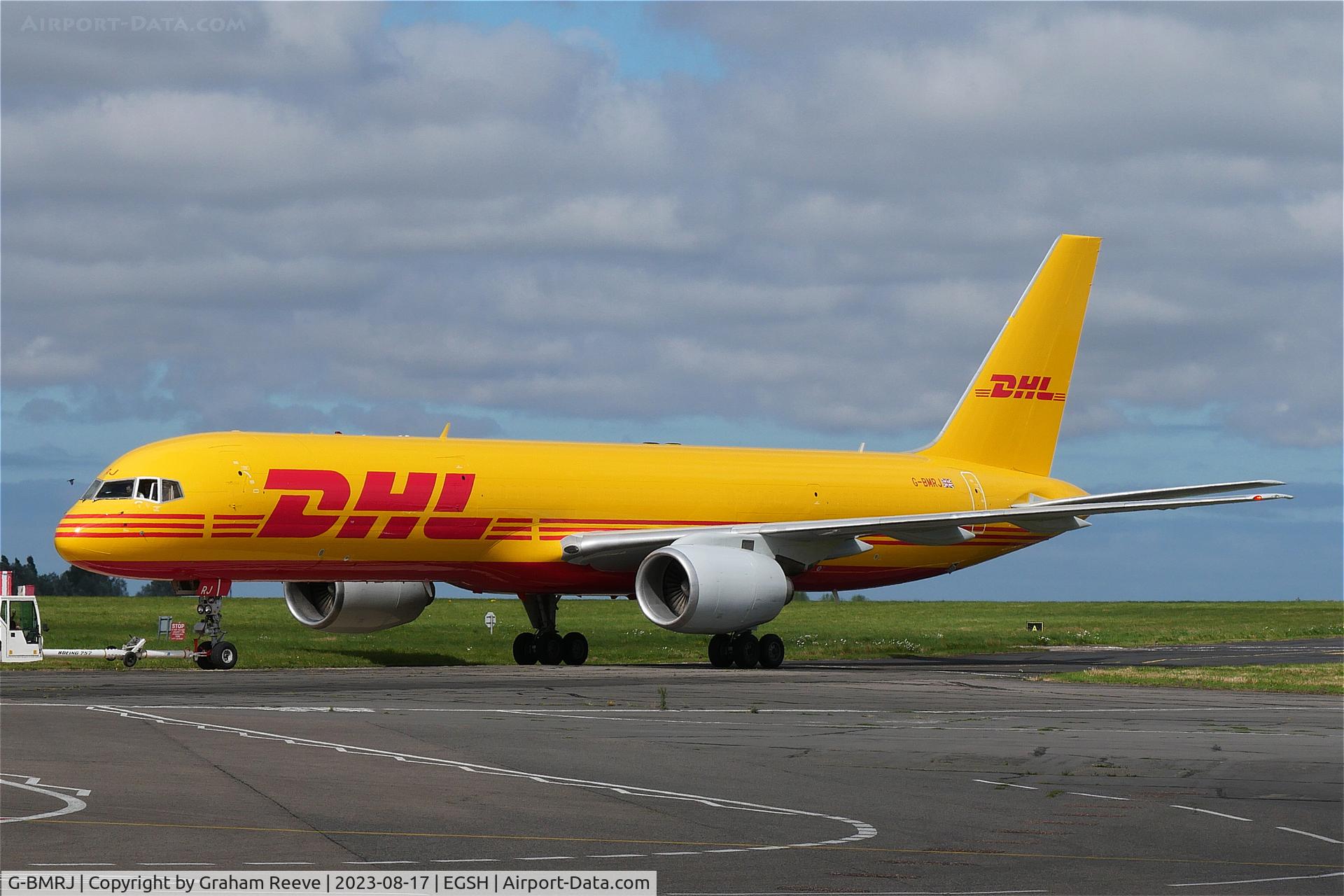 G-BMRJ, 1989 Boeing 757-236/SF C/N 24268, Under tow at Norwich.