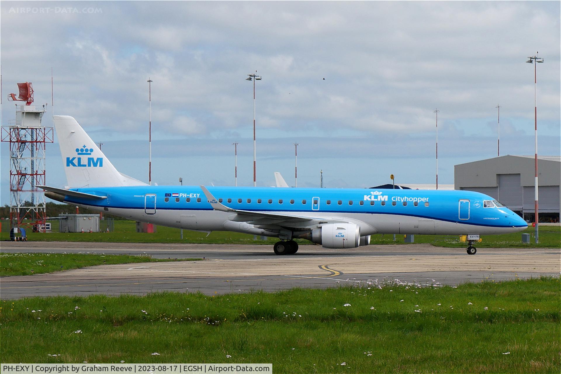 PH-EXY, 2018 Embraer 190STD (ERJ-190-100STD) C/N 19000751, Just landed at Norwich.