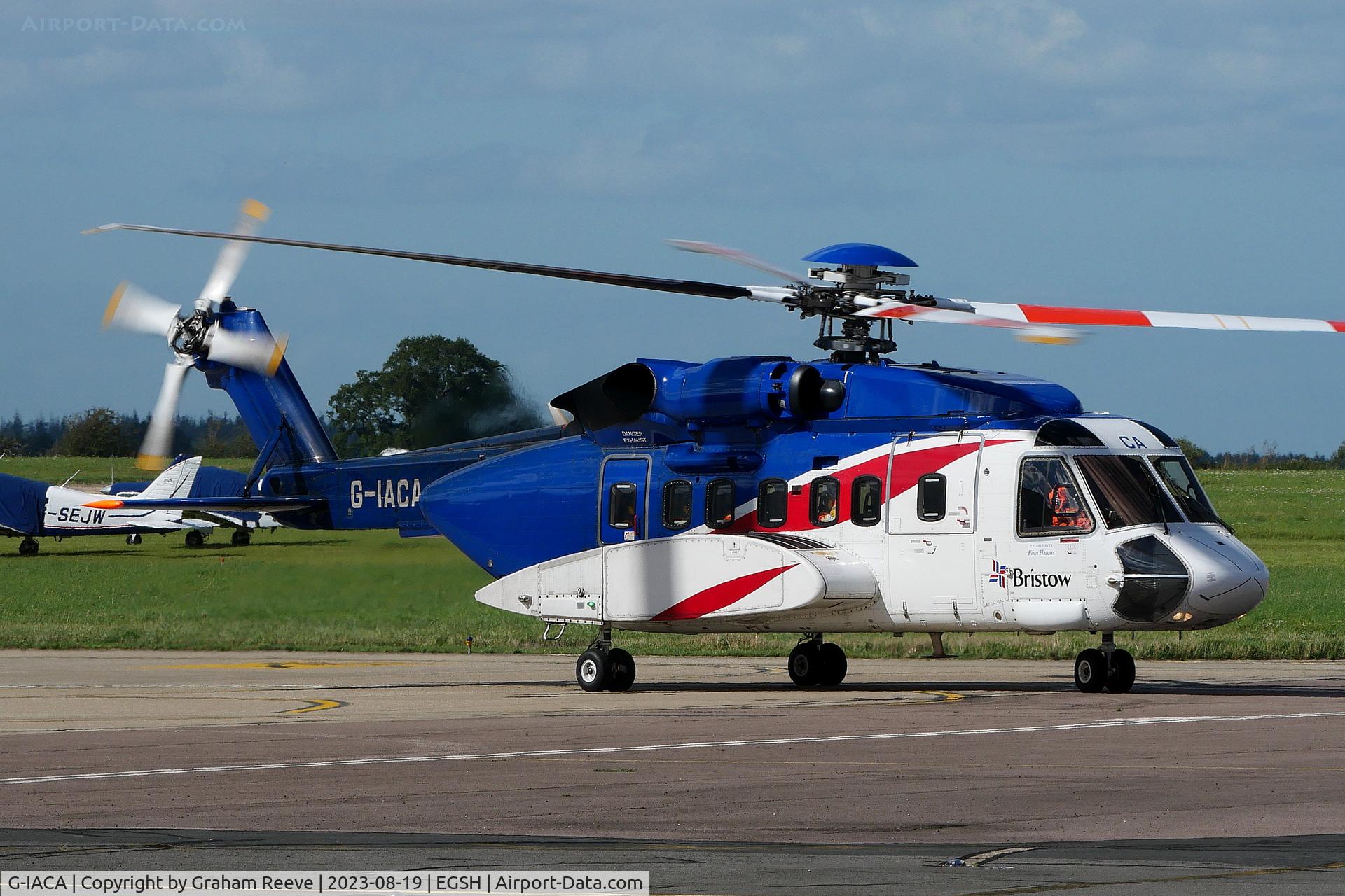 G-IACA, 2007 Sikorsky S-92A C/N 920050, Departing from Norwich.