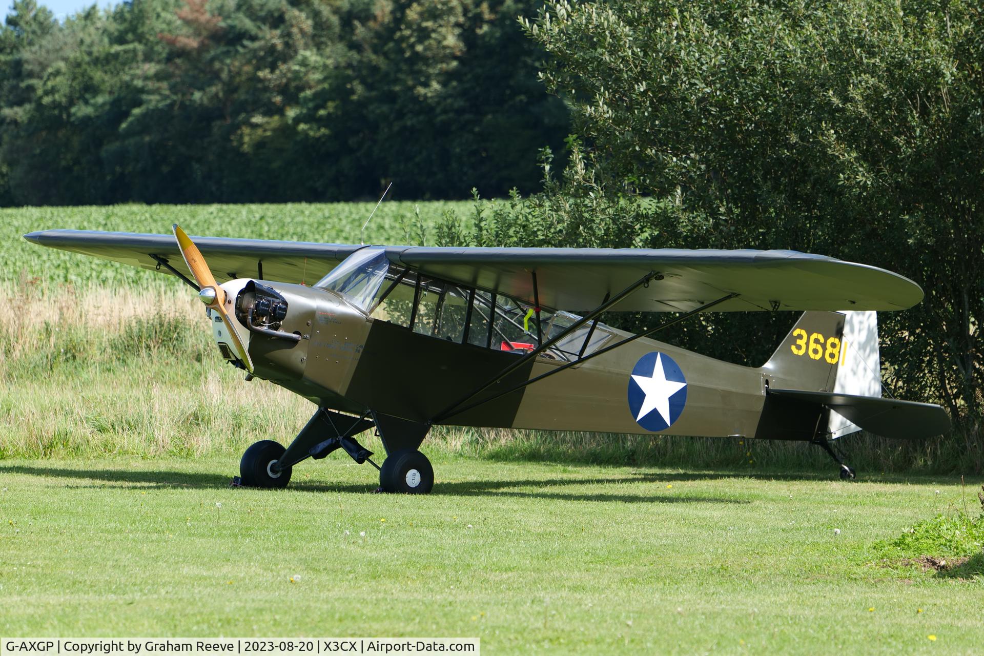 G-AXGP, 1942 Piper J3C-90 Cub C/N 9542, Parked at Northrepps.