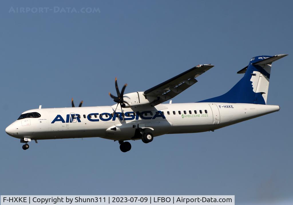 F-HXKE, 2023 ATR 72-600 C/N 1650, Landing rwy 14R... Additional 'Ambizione 2025' titles