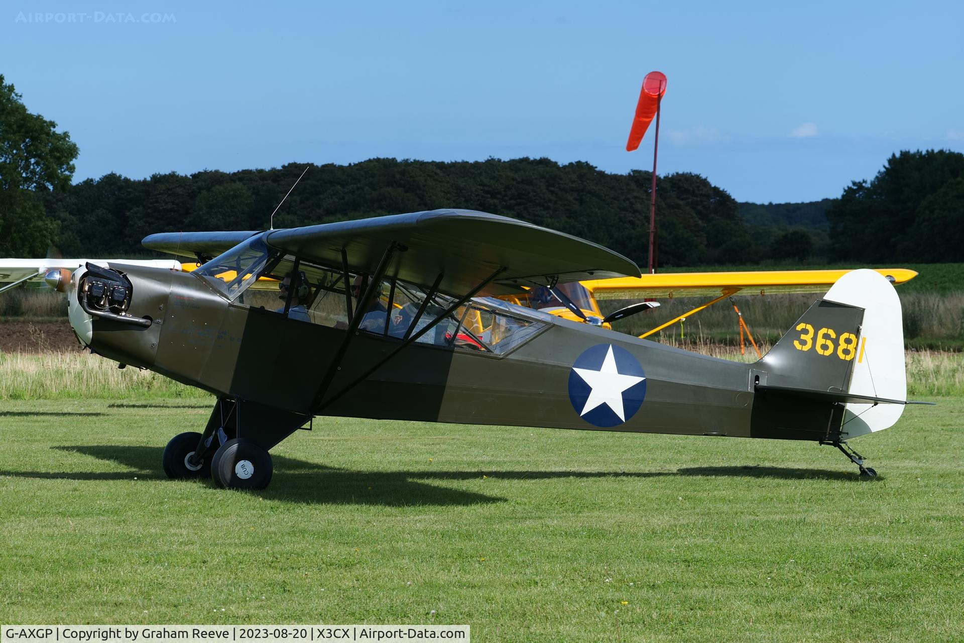 G-AXGP, 1942 Piper J3C-90 Cub C/N 9542, Departing from Northrepps.