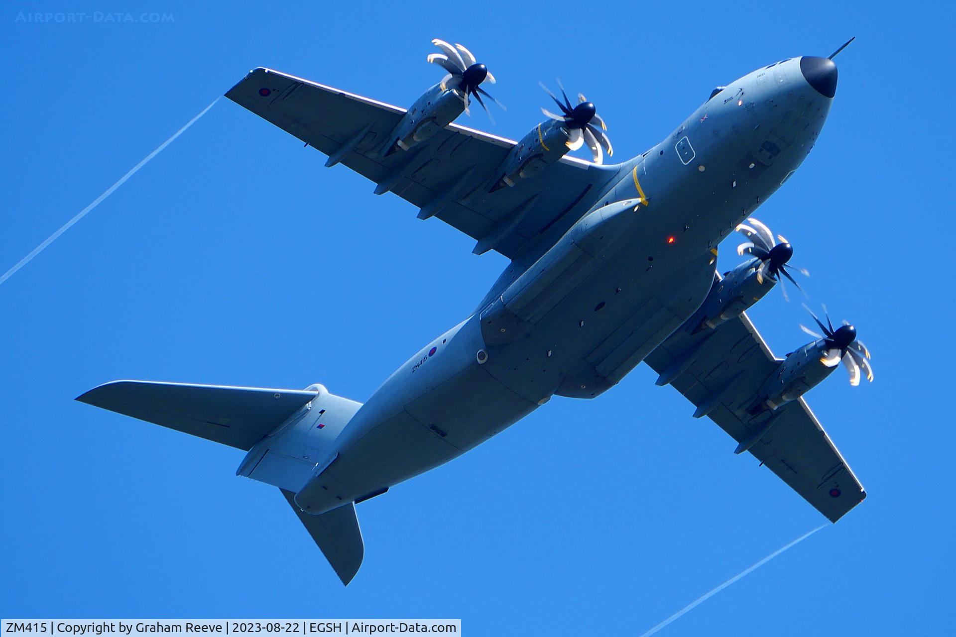 ZM415, 2016 Airbus A400M-180 Atlas C.1 C/N 052, In flight over Blofield, Norfolk.