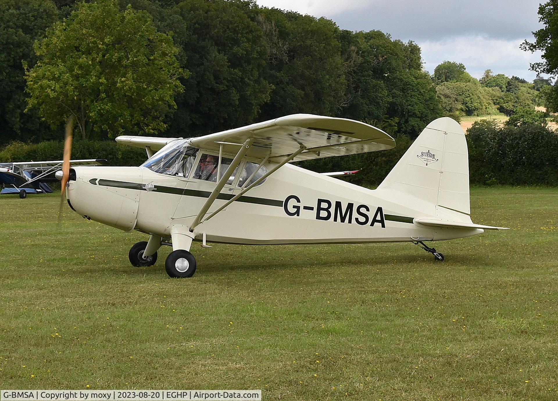 G-BMSA, 1939 Stinson HW-75 C/N 7040, Stinson HW-75 at Popham. Ex F-BGQO