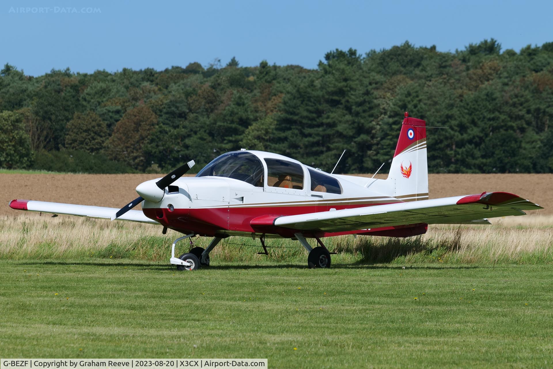 G-BEZF, 1974 Grumman American AA-5 Traveler C/N AA5-0538, Parked at Northrepps.