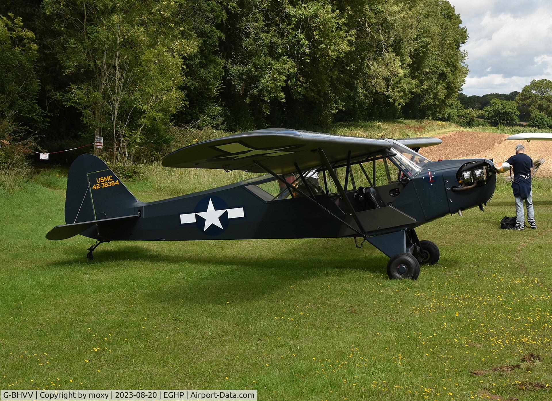 G-BHVV, 1943 Piper J3C-65 Cub Cub C/N 10291, Piper J3C-65 Cub at Popham. Ex F-BGXF