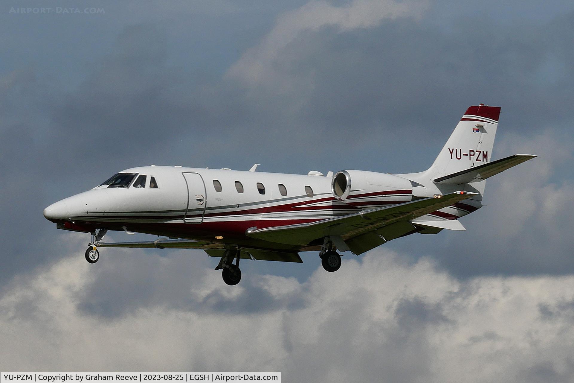 YU-PZM, 2016 Cessna 560XL Citation XLS+ C/N 560-6226, Landing at Norwich.