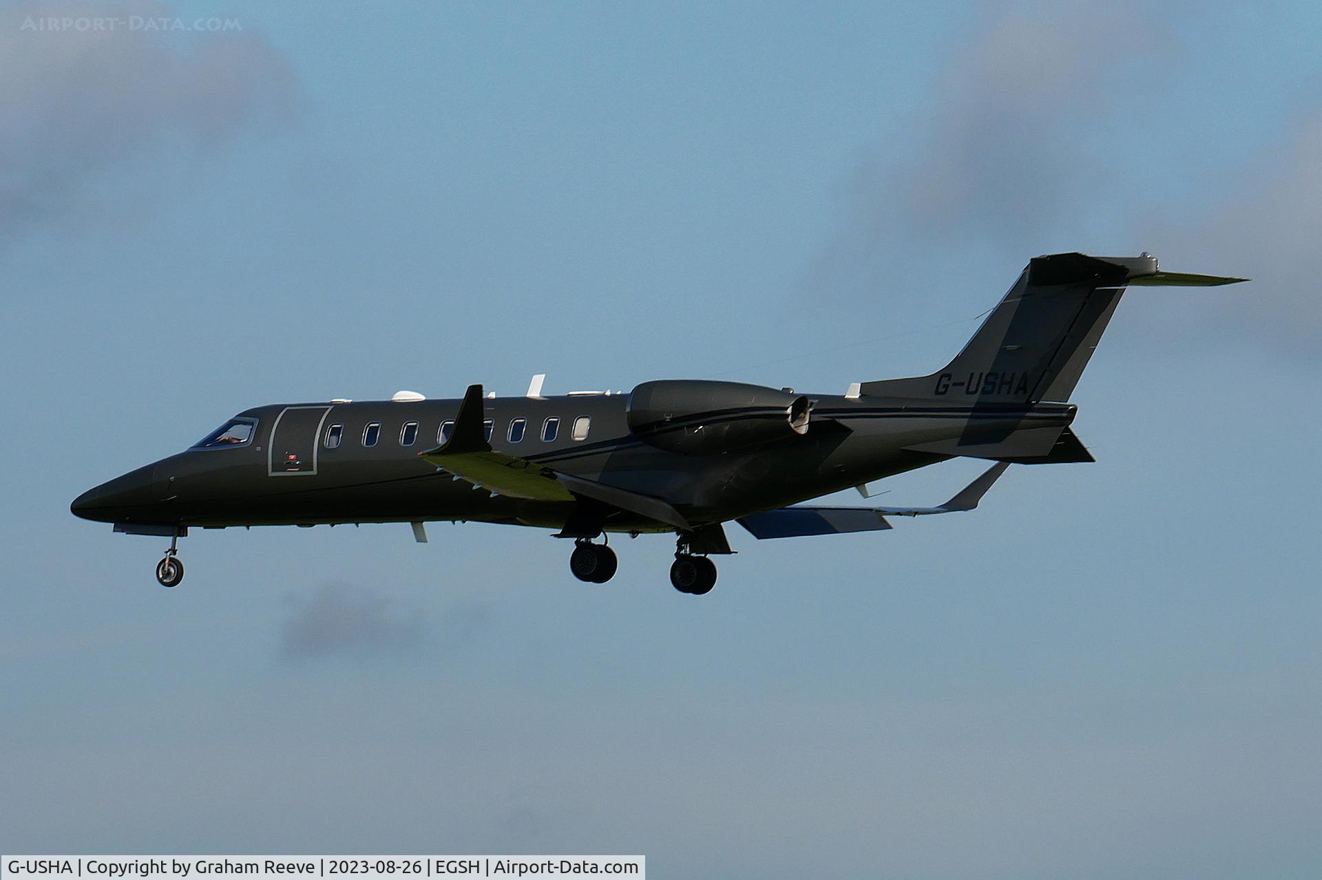 G-USHA, 2016 Learjet 75 C/N 45-535, Landing at Norwich.