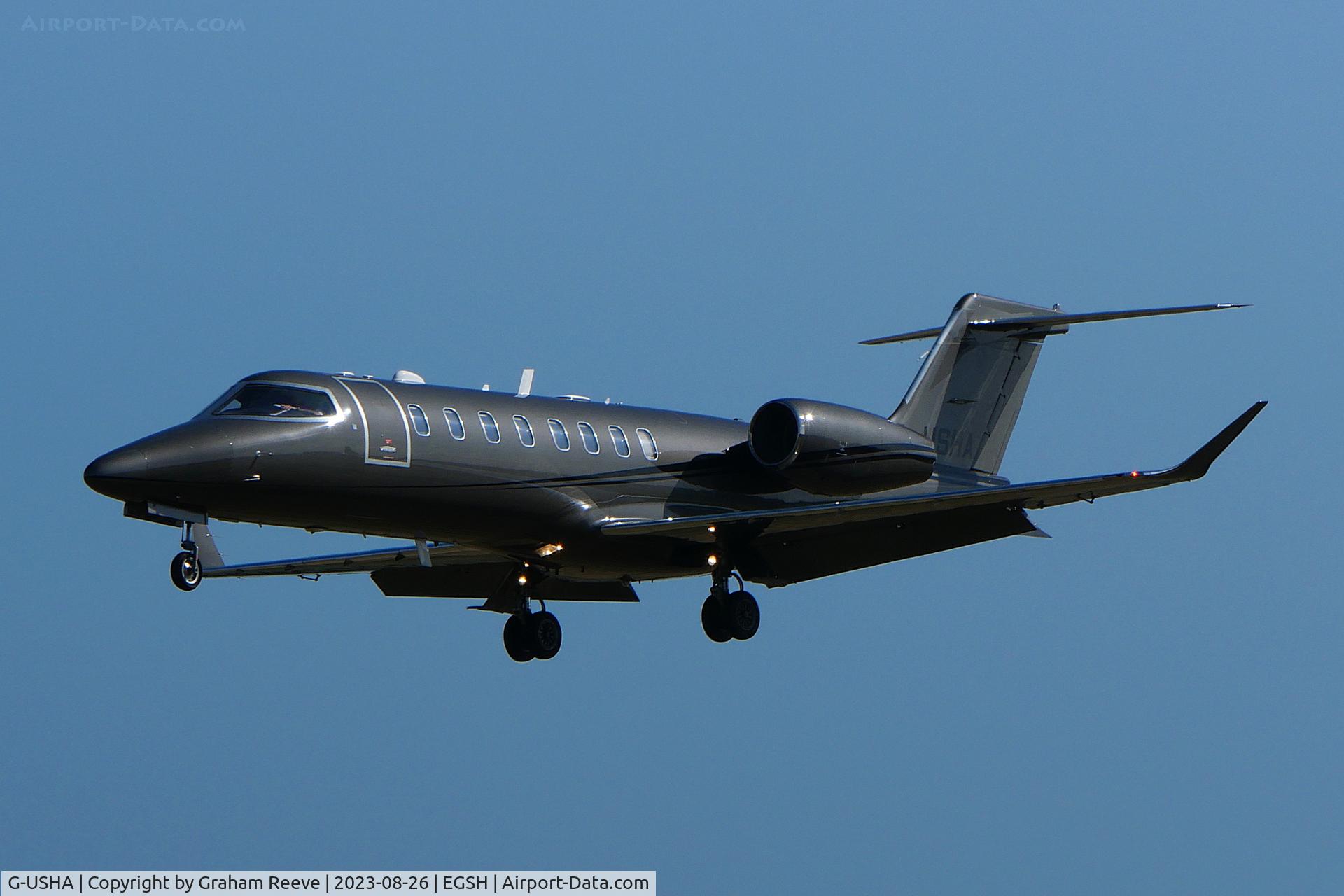 G-USHA, 2016 Learjet 75 C/N 45-535, Landing at Norwich.
